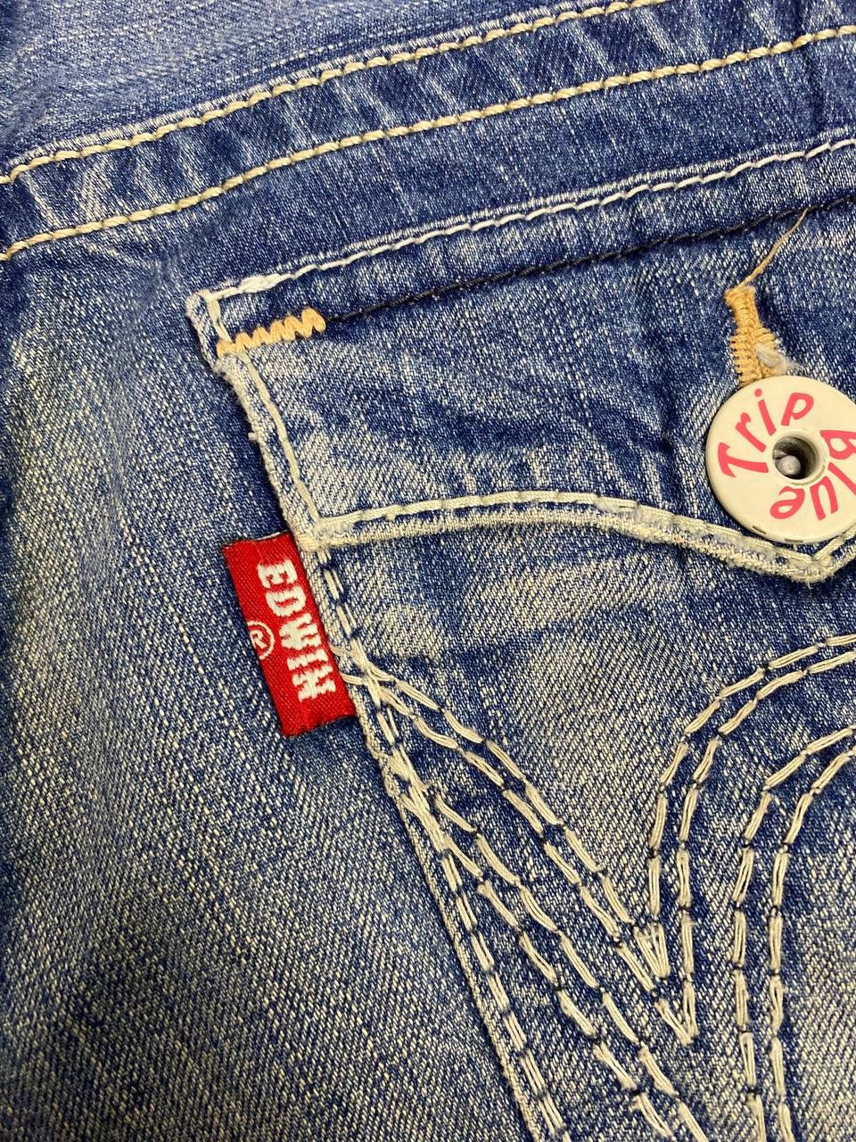 Edwin edwin blue trip uneven faded distressed denim Size 35" - 5 Thumbnail