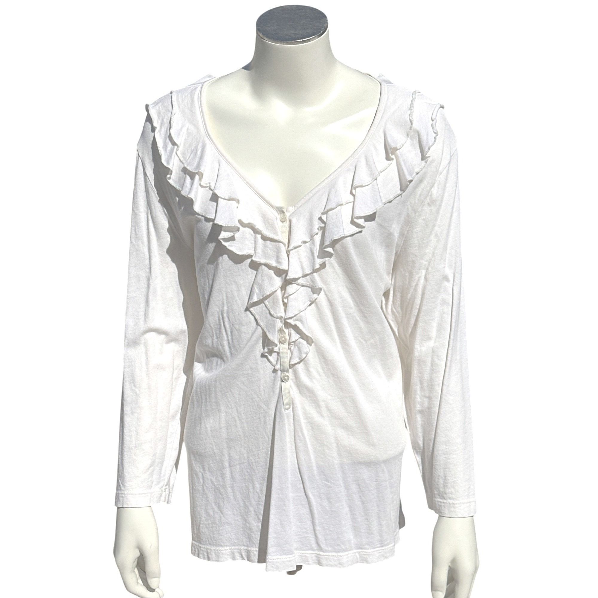 Chicos Chicos Long Sleeve Ruffled Henley Beige Button Front Blouse Size XL / US 12-14 / IT 48-50 - 1 Thumbnail