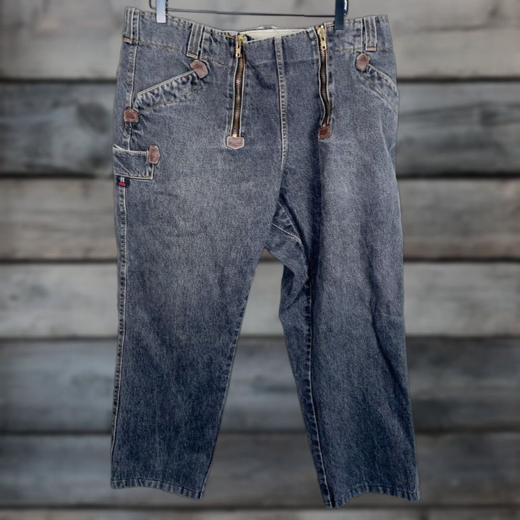 Denime VINTAGE FHE Jeans Men Baggy Fit 40 x 26 Black Denim German Made Dual Zipper 5-Pocket Hip Hop Baggy Mens Jeans Size US 40 / EU 56 - 1 Thumbnail