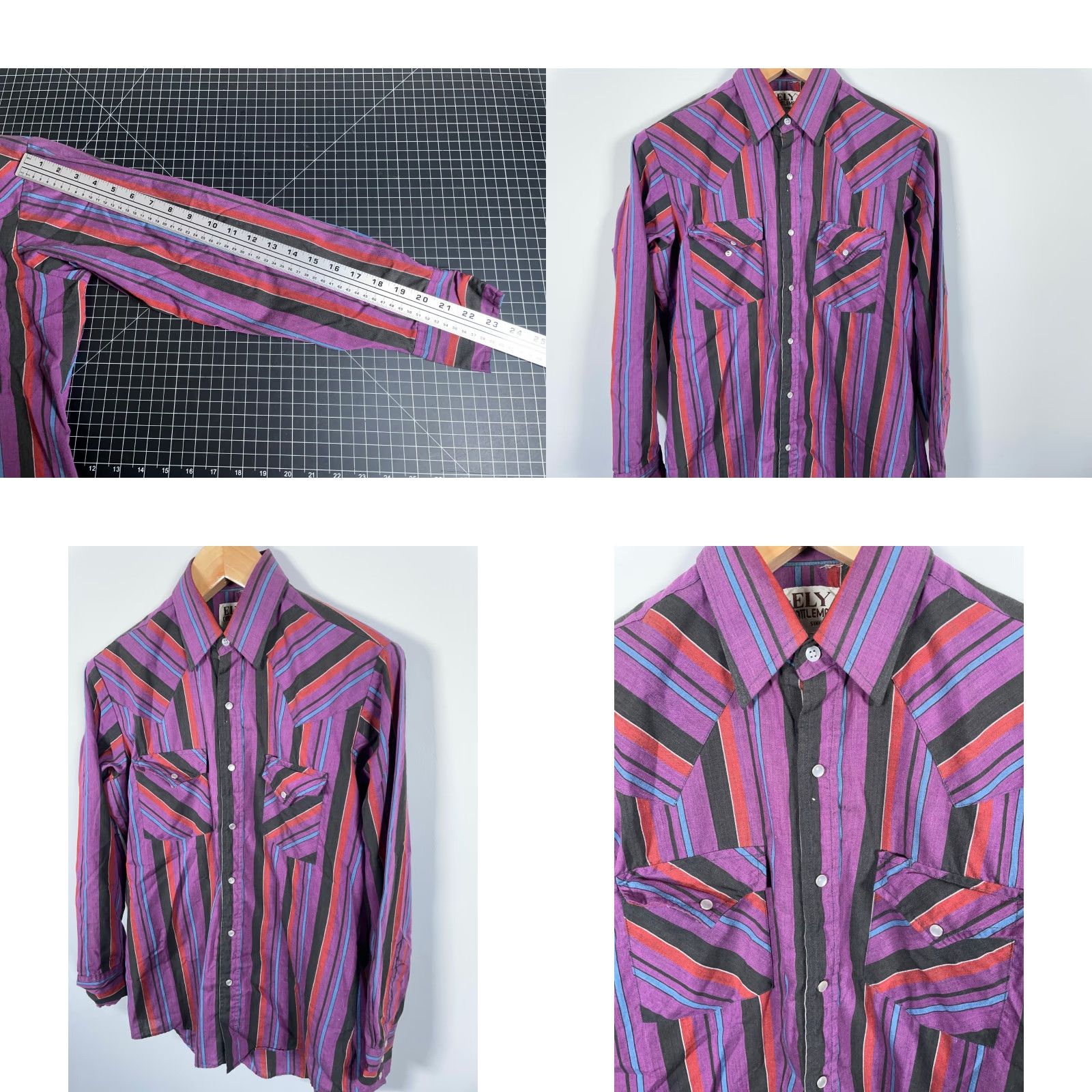 Vintage VINTAGE Ely Cattleman Shirt Mens M Purple Stripe Western Style Snap Button Cowboy Grunge 80s Retro Hipster Size US M / EU 48-50 / 2 - 8 Thumbnail