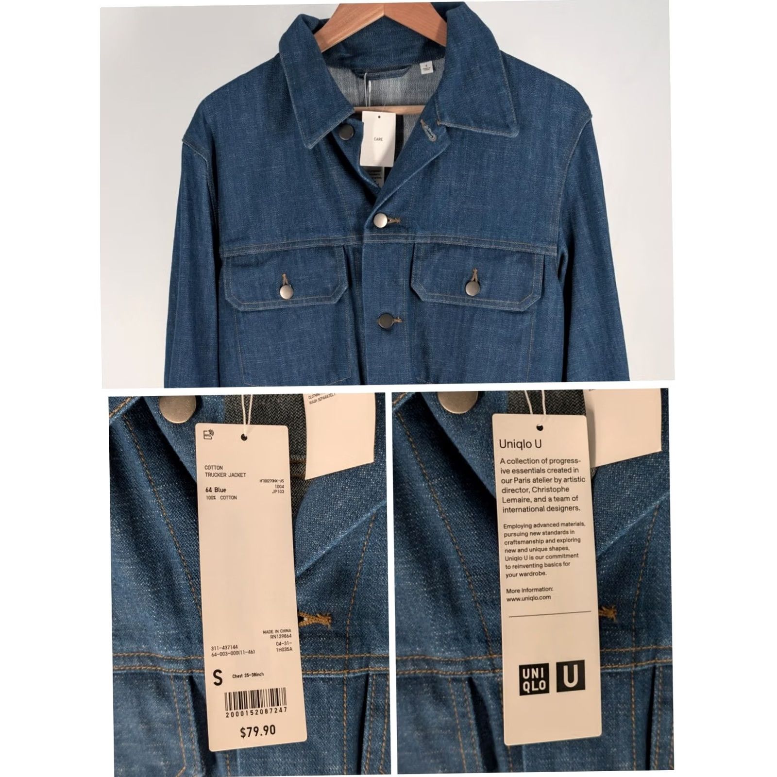 Uniqlo VINTAGE Uniqlo U Denim Trucker Jacket NWT Blue Cotton 2021 Collection Small Mens Spruce up with Lemaire Design Size US S / EU 44-46 / 1 - 2 Thumbnail