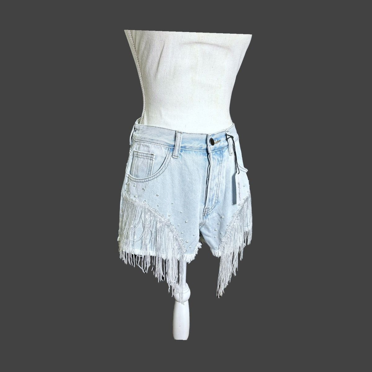 Other On Twelfth Light Indigo Sequin & Fringed Denim Shorts Sz M Size 28" / US 6 / IT 42 - 8 Thumbnail