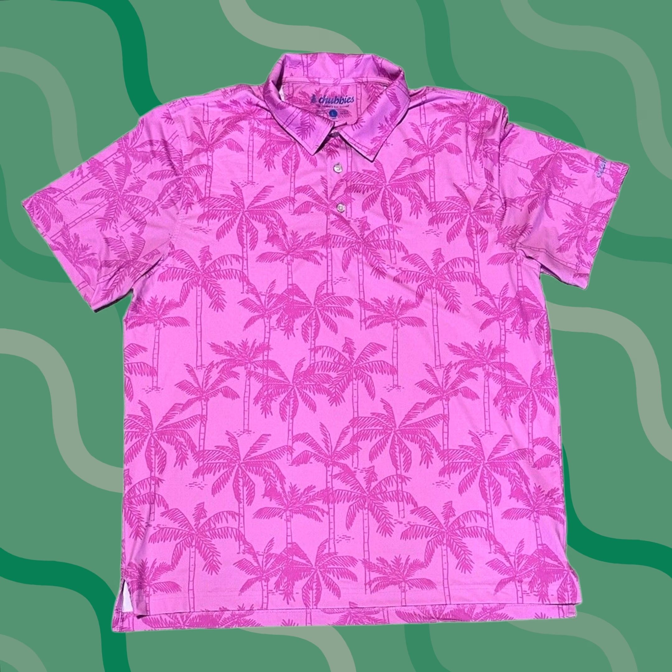 Chubbies Chubbies Polo Shirt Mens L Pink Performance Stretch Golf Casual Palm Trees Size US L / EU 52-54 / 3 - 1 Thumbnail