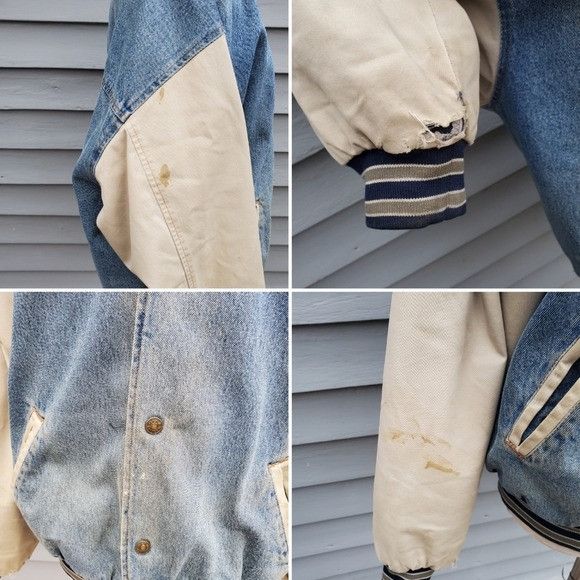 Vintage Vintage 90s y2k Varsity 2 Tone Blue Jean Tan Denim Bomber Size US L / EU 52-54 / 3 - 5 Thumbnail
