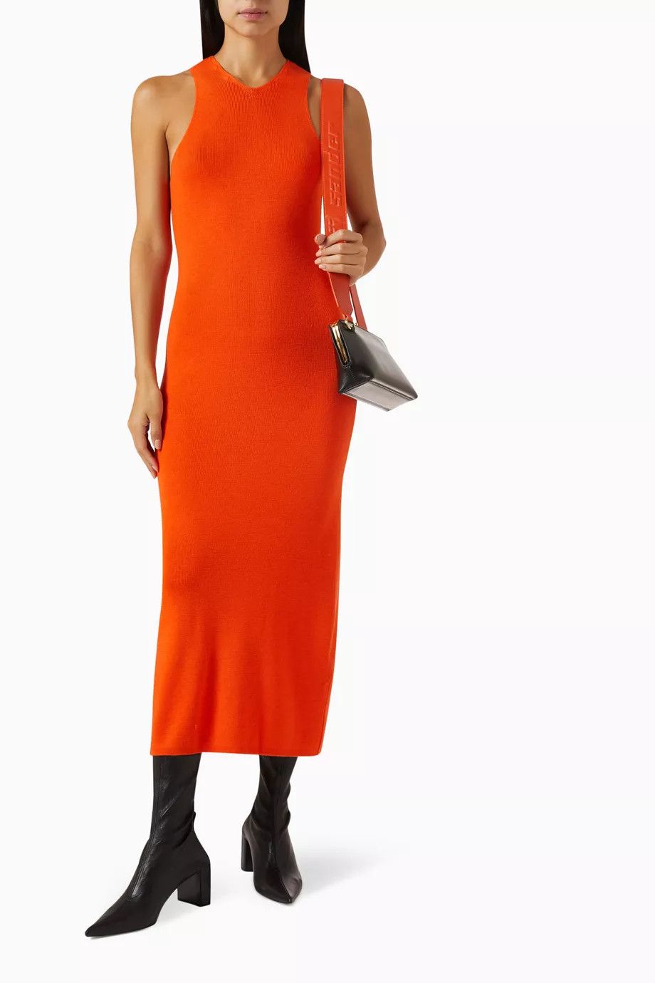 Jil Sander o1y0925 Sleeveless Midi Dress in Orange Size XS / US 0-2 / IT 36-38 - 3 Thumbnail