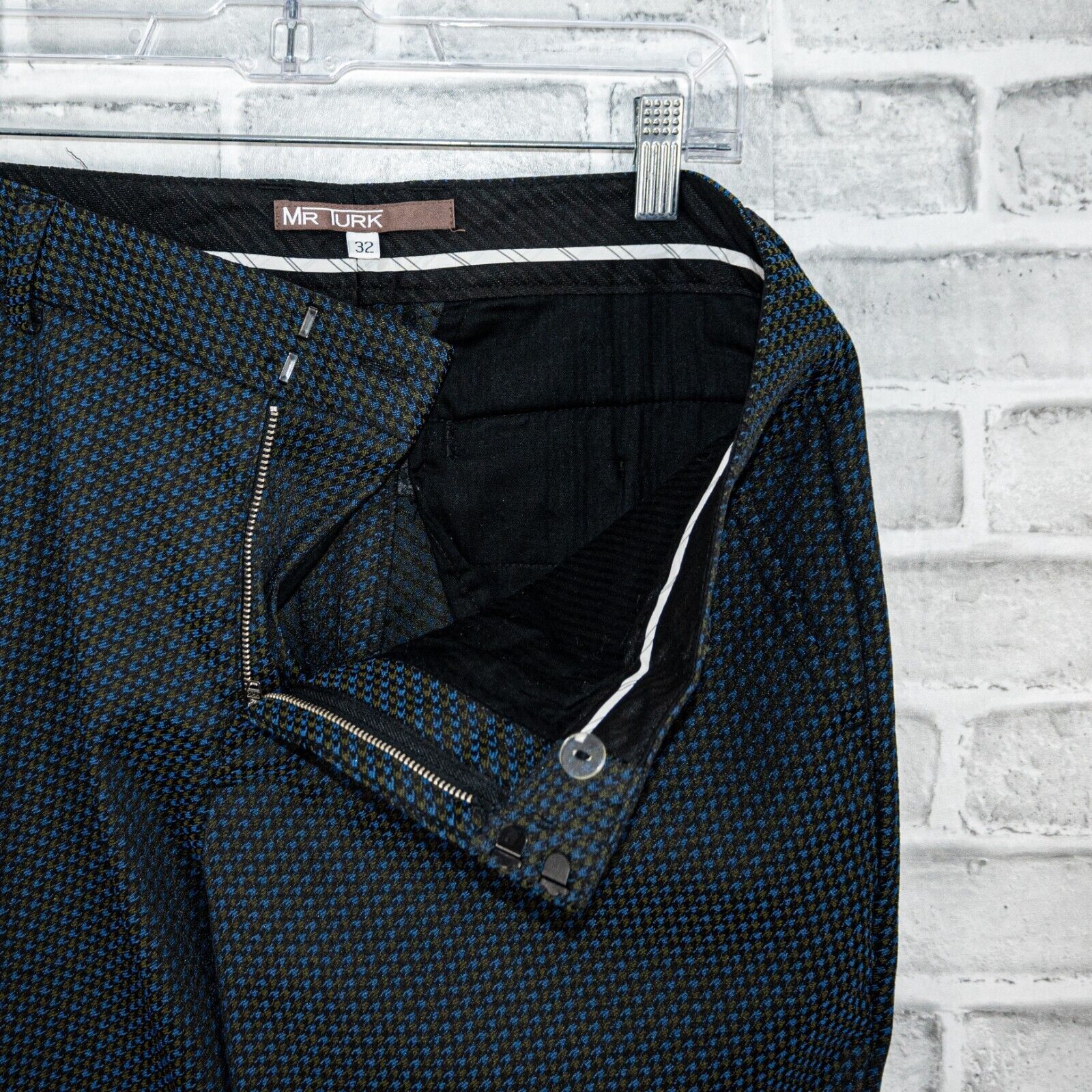Mr Turk MR TURK Blue Houndstooth Trouser Dress Pants flat front Size US 32 / EU 48 - 2 Thumbnail
