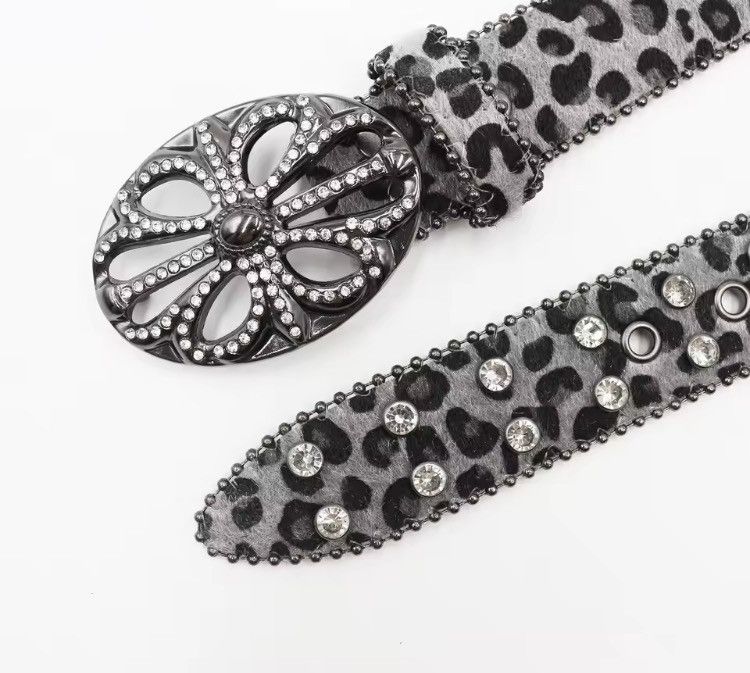 Japanese Brand Retro Style Cross Leopard Print Pu Leather Belt 105 cm Size ONE SIZE - 4 Thumbnail