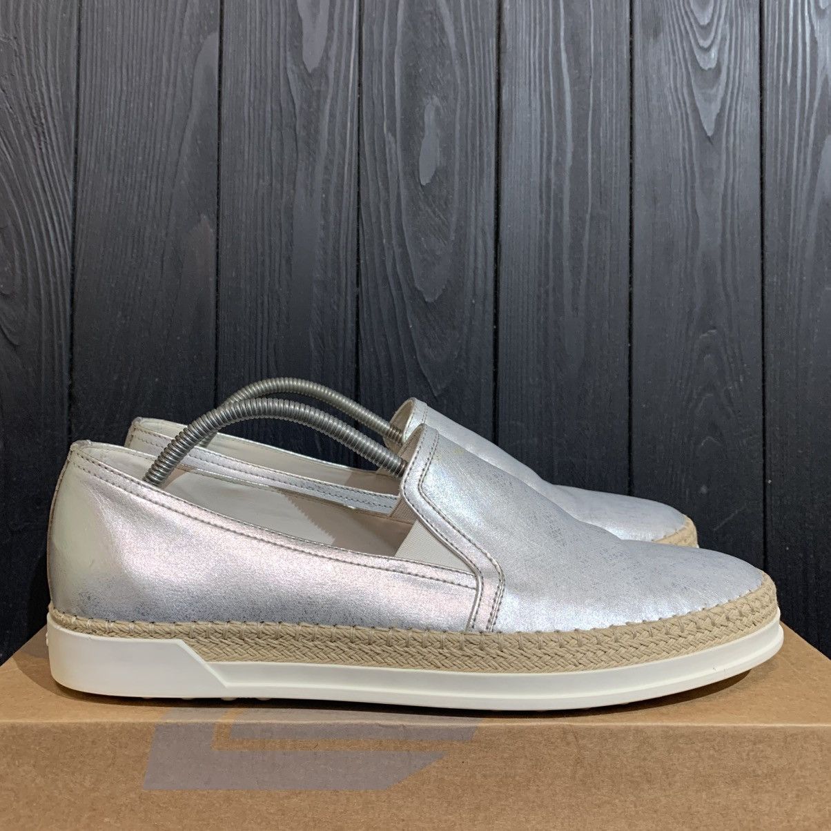 Tod's TOD’S Women’s Metallic Silver leather Loafers Size 41 Size US 11 / IT 41 - 1 Thumbnail