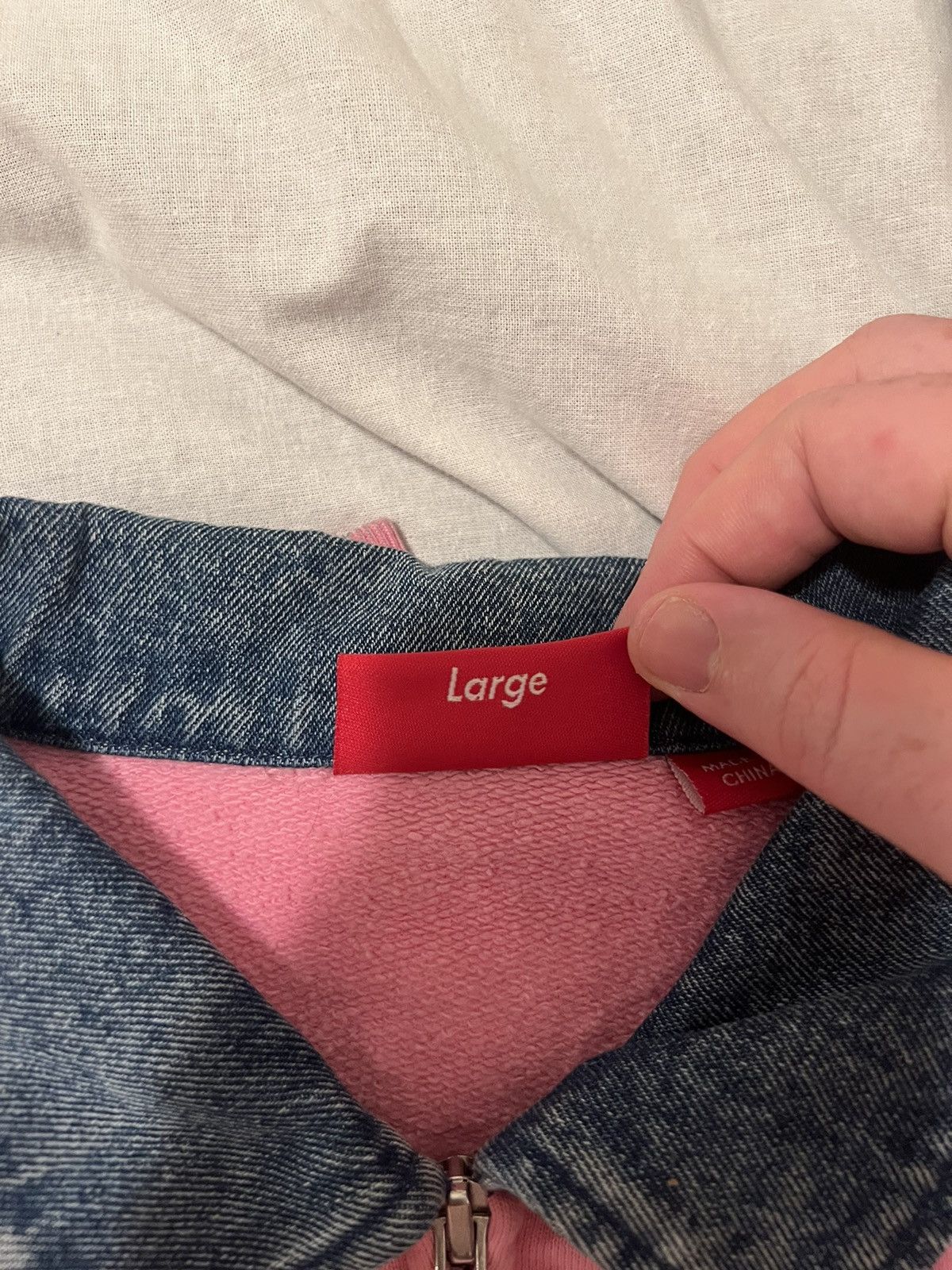 Supreme Supreme Denim Collar Half Zip Sweatshirt (Pink) Size US L / EU 52-54 / 3 - 6 Thumbnail