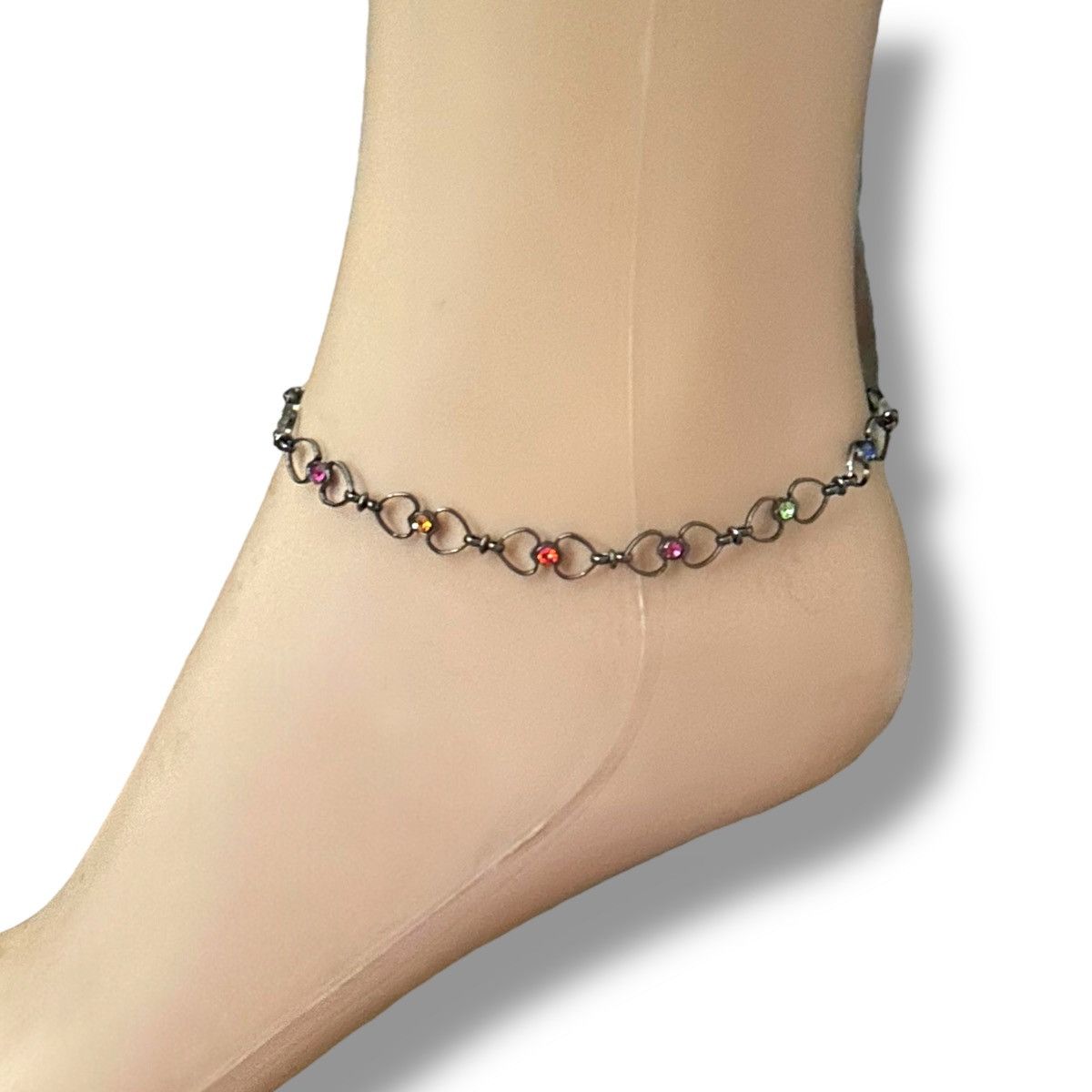 Other Gunmetal multicolor rhinestone heart link anklet Size ONE SIZE - 2 Thumbnail