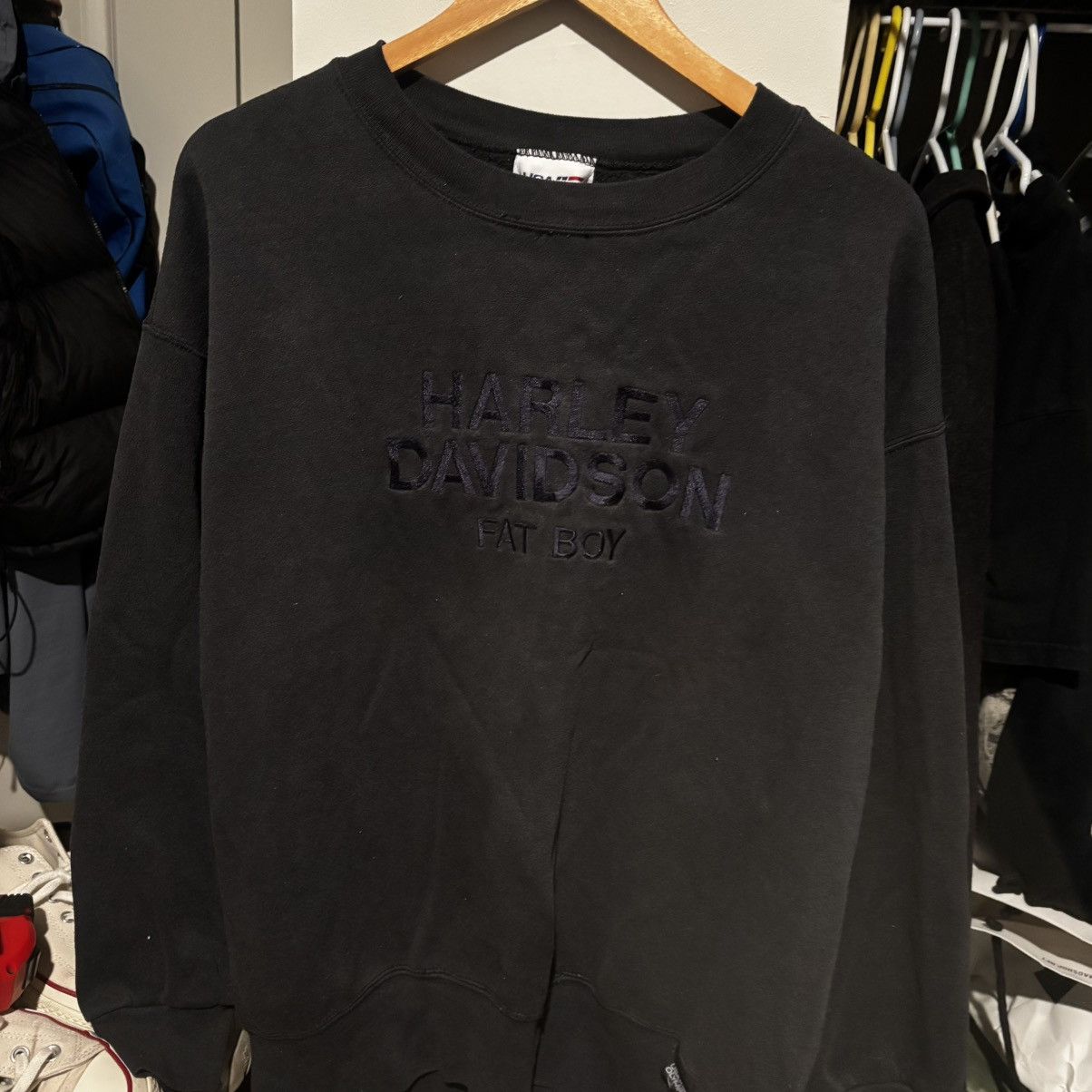 Harley Davidson Y2K 2000s Faded Harley-Davidson Fat Boy Black Faded Crewneck Size US L / EU 52-54 / 3 - 3 Thumbnail