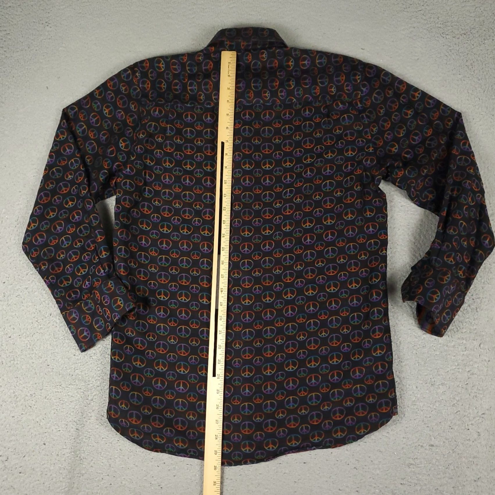 Luchiano Visconti Visconti Shirt Mens Small Black Peace Sign All Over Print Button Up Long Sleeve Size US S / EU 44-46 / 1 - 3 Thumbnail