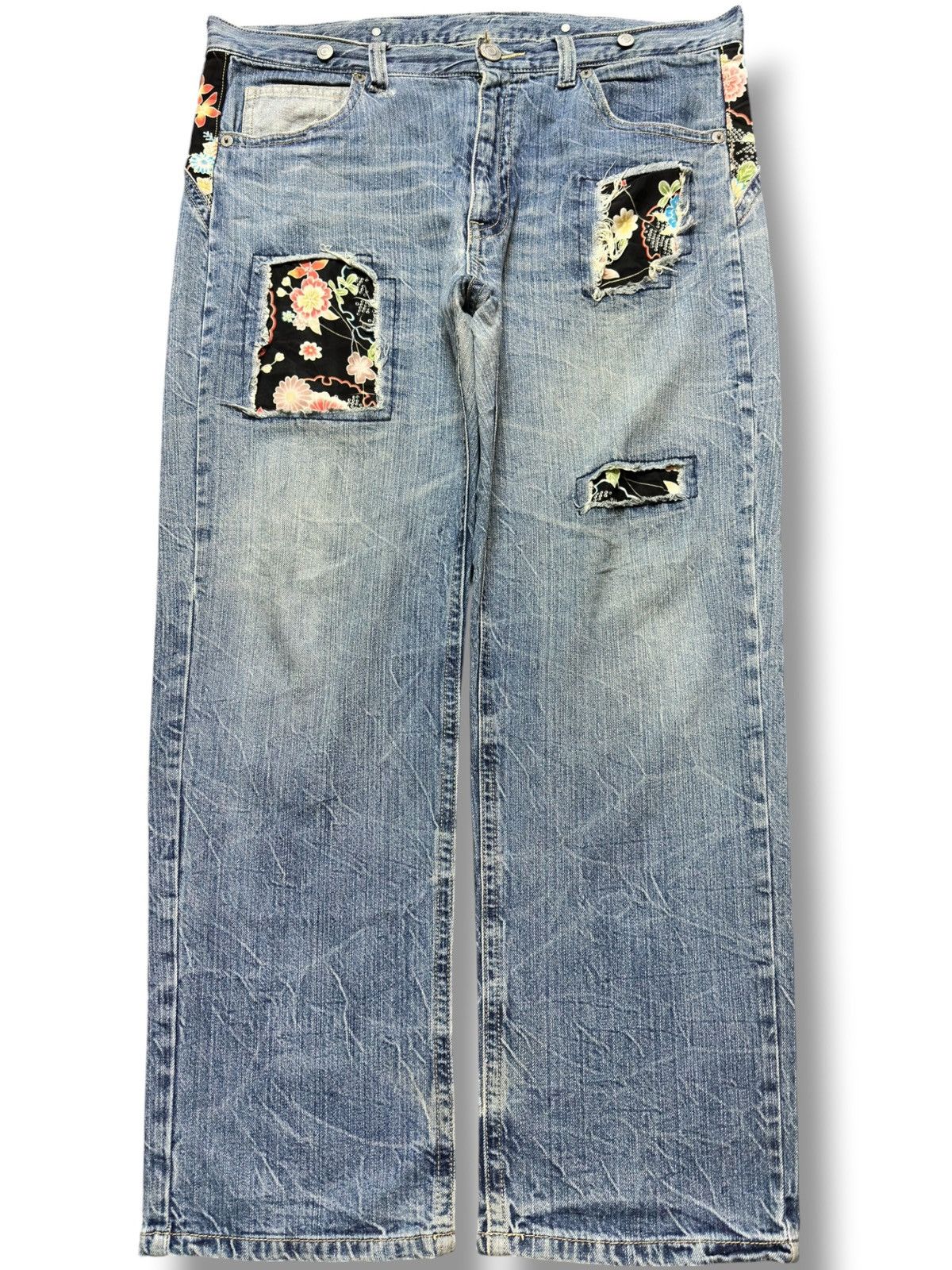 JNCO Vintage Japanese Brand Baggy Floral Sashiko Boro Style Jeans Size US 41 - 1 Thumbnail