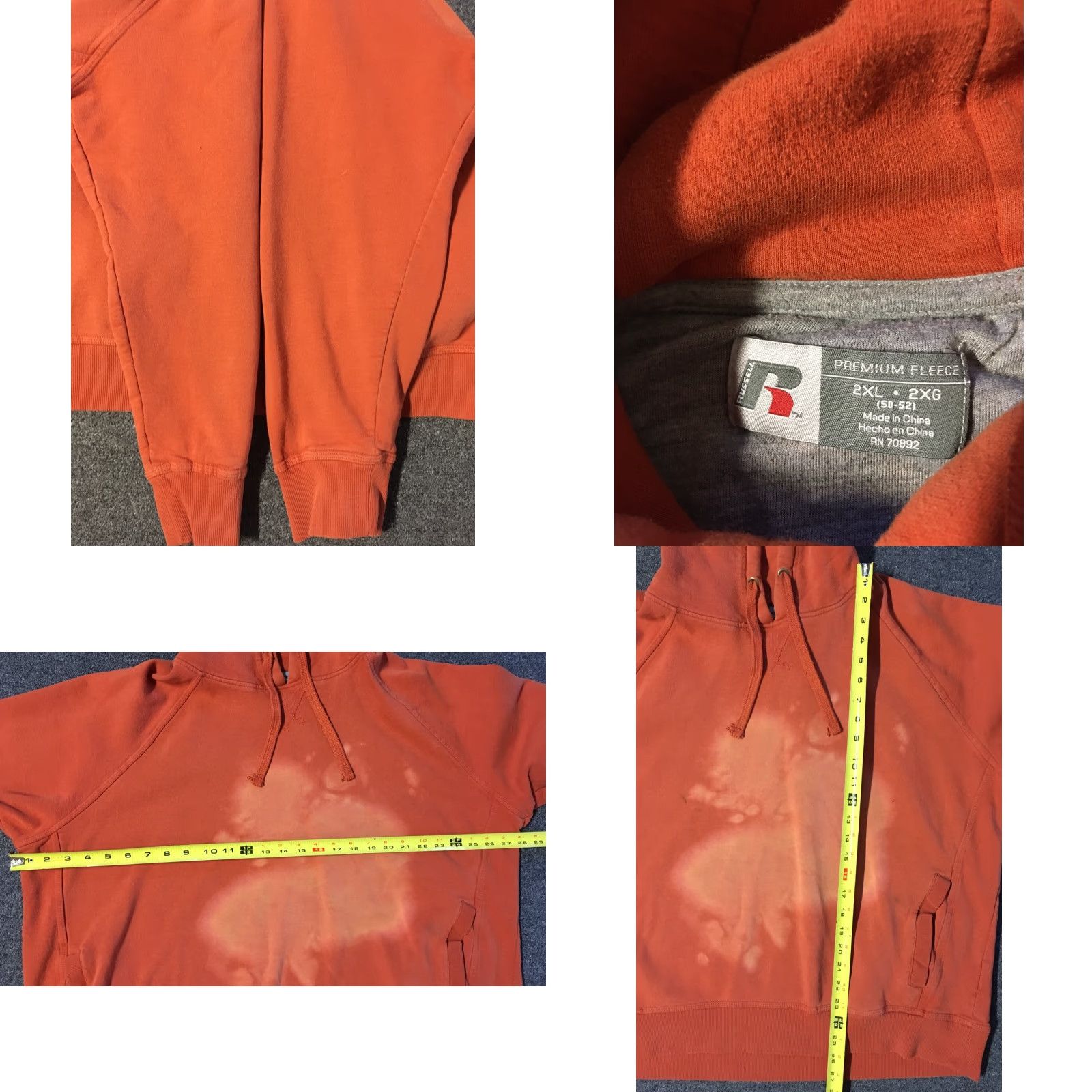 Russell Athletic VINTAGE Russell Athletic Faded Bleach Hoodie 2XL Orange Men Sweatshirt Pullover Thrashed 90s Size US XXL / EU 58 / 5 - 8 Thumbnail