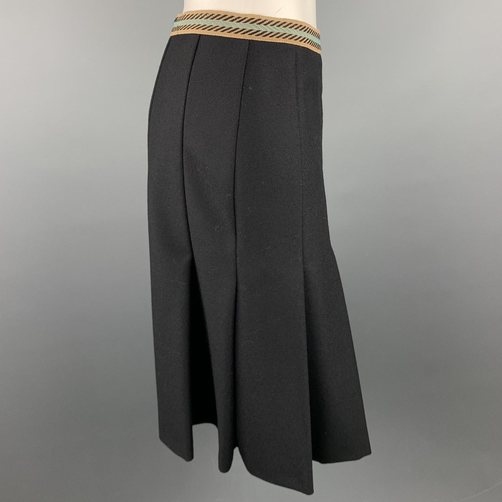 Other M MISSONI Size 6 Black Twill Wool Pleated A-Line Skirt Size 28" / US 6 / IT 42 - 2 Thumbnail