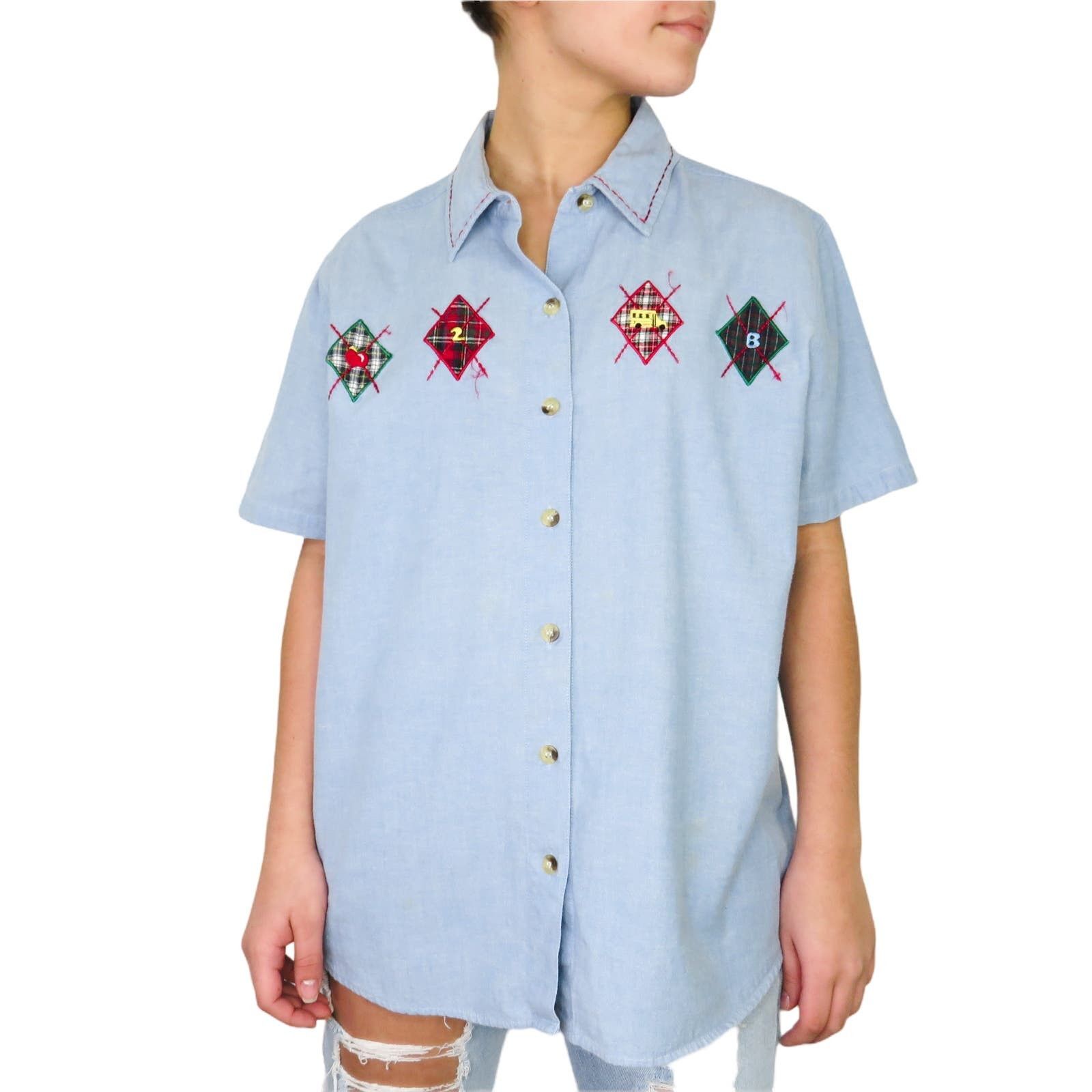 Vintage Vintage Denim Argyle Button Down Collared Shirt Large Size L / US 10 / IT 46 - 1 Preview