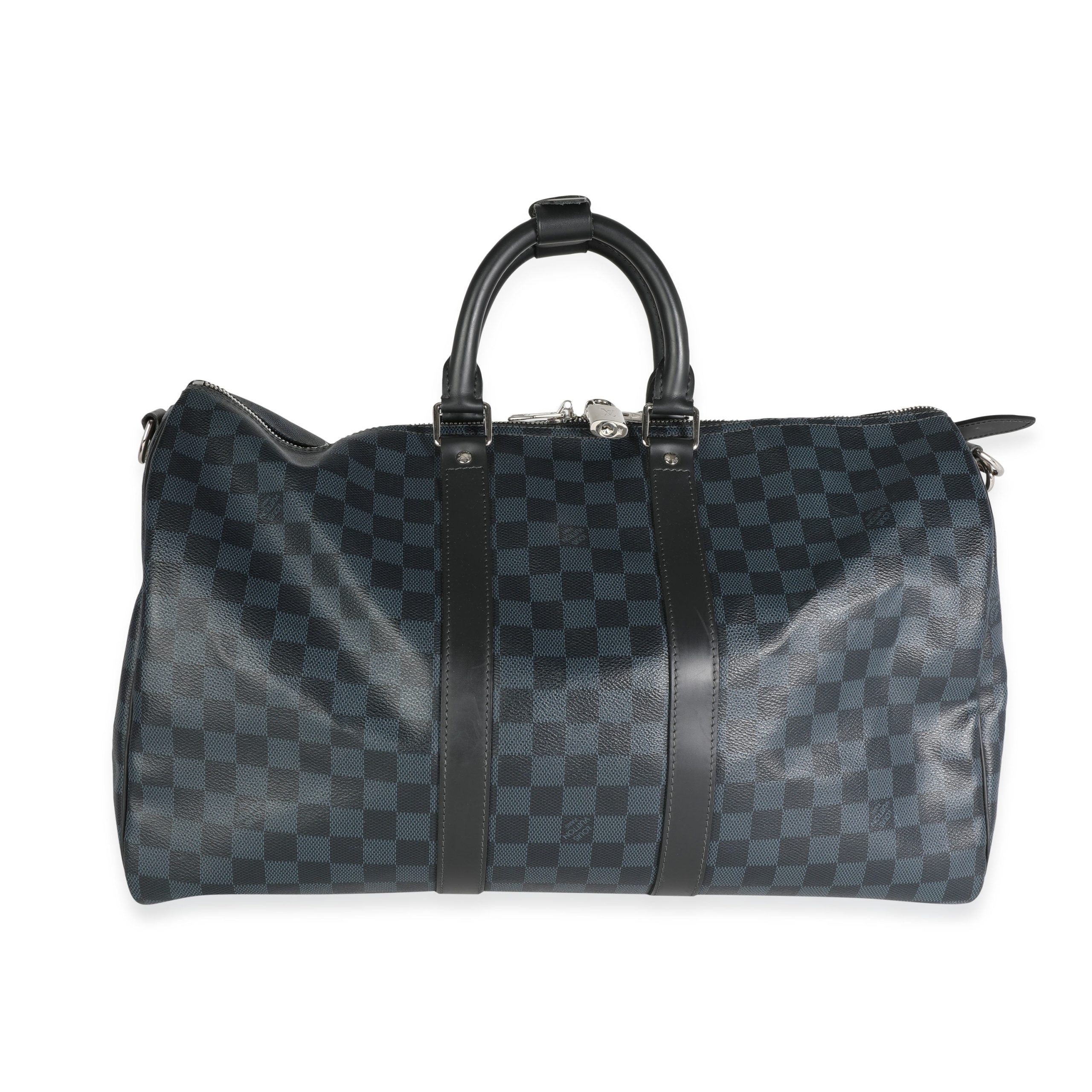 image of Louis Vuitton Damier Cobalt Keepall Bandoulière 45 in White, Women's