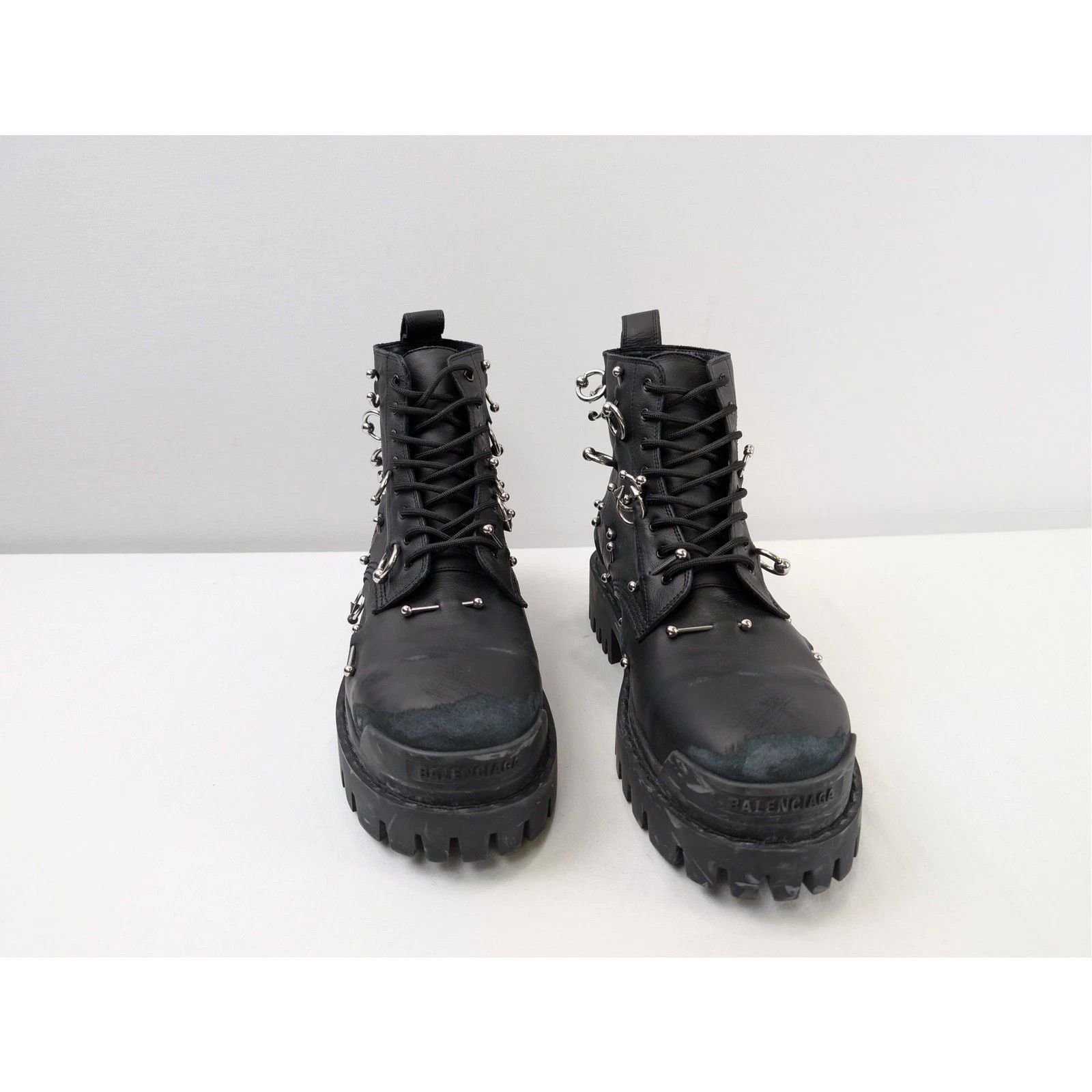 Balenciaga o1rshd1 Leather Strike Piercing Boots in Black/Silver Size US 8 / EU 41 - 6 Thumbnail