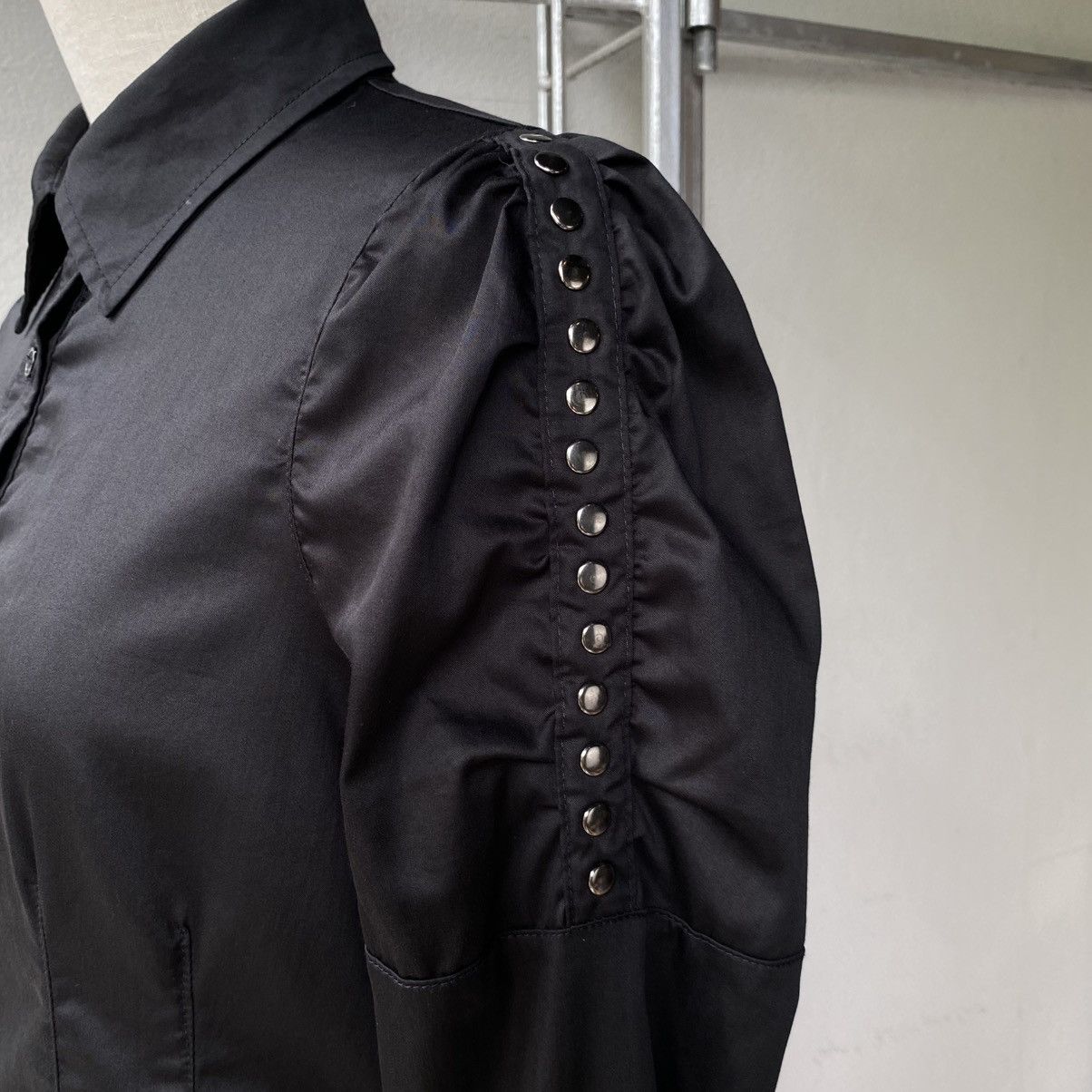 Designer GUARAPO Y2K Punk Black Shirt Studded Puff Shoulders Size M / US 6-8 / IT 42-44 - 15 Thumbnail