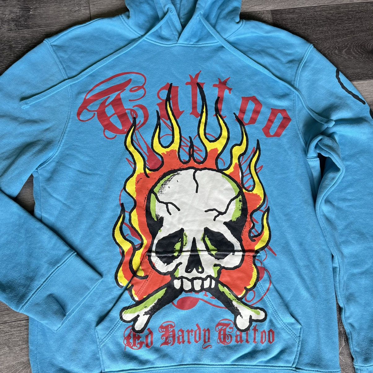 Ed Hardy Vintage Ed Hardy Tattoo Flaming Skull Graphic Logo Hoodie Size US S / EU 44-46 / 1 - 3 Thumbnail