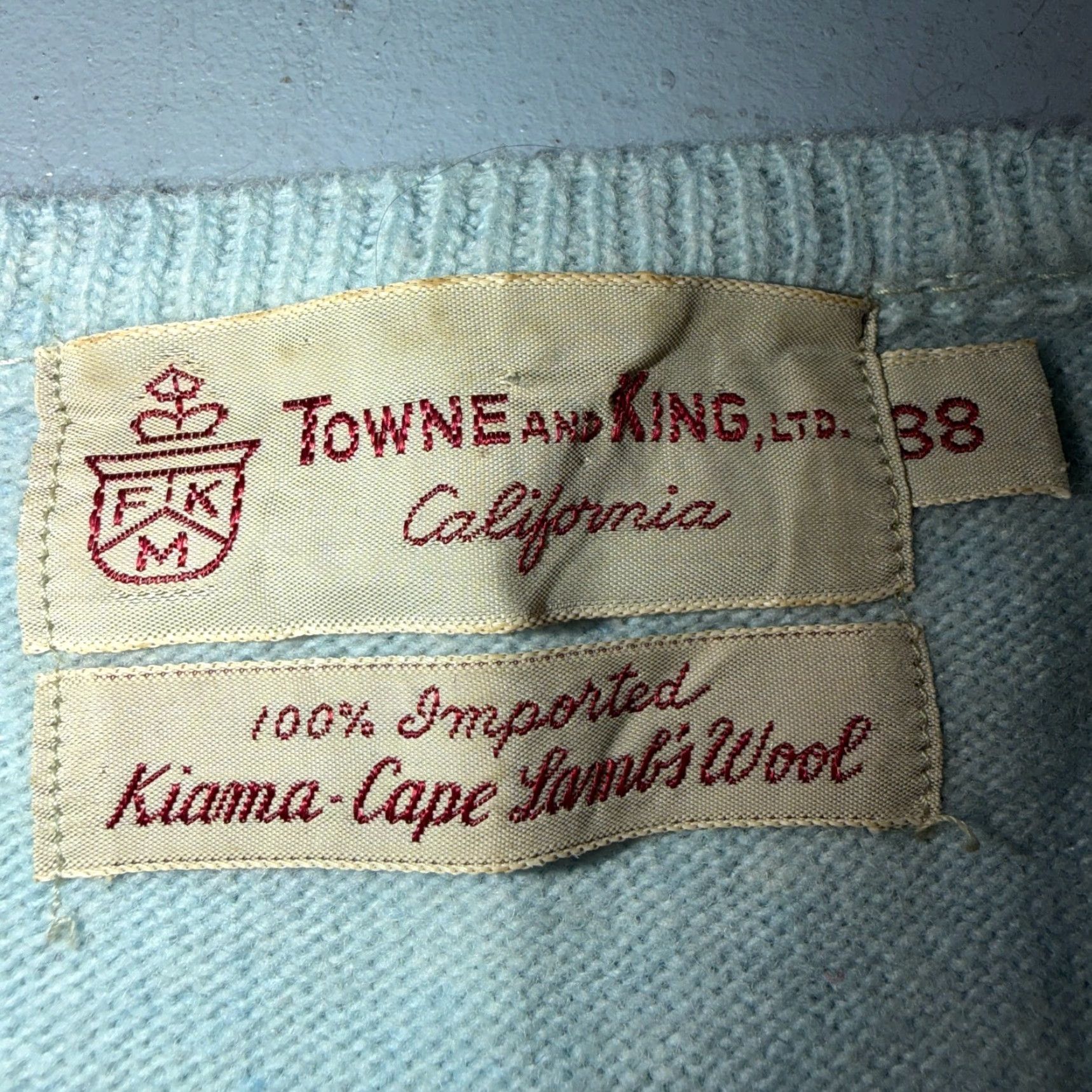Vintage VTG 1950s Wool Lamb Pullover Sweater Rockabilly Mens V Neck Blue Towne Kin Size US M / EU 48-50 / 2 - 3 Thumbnail