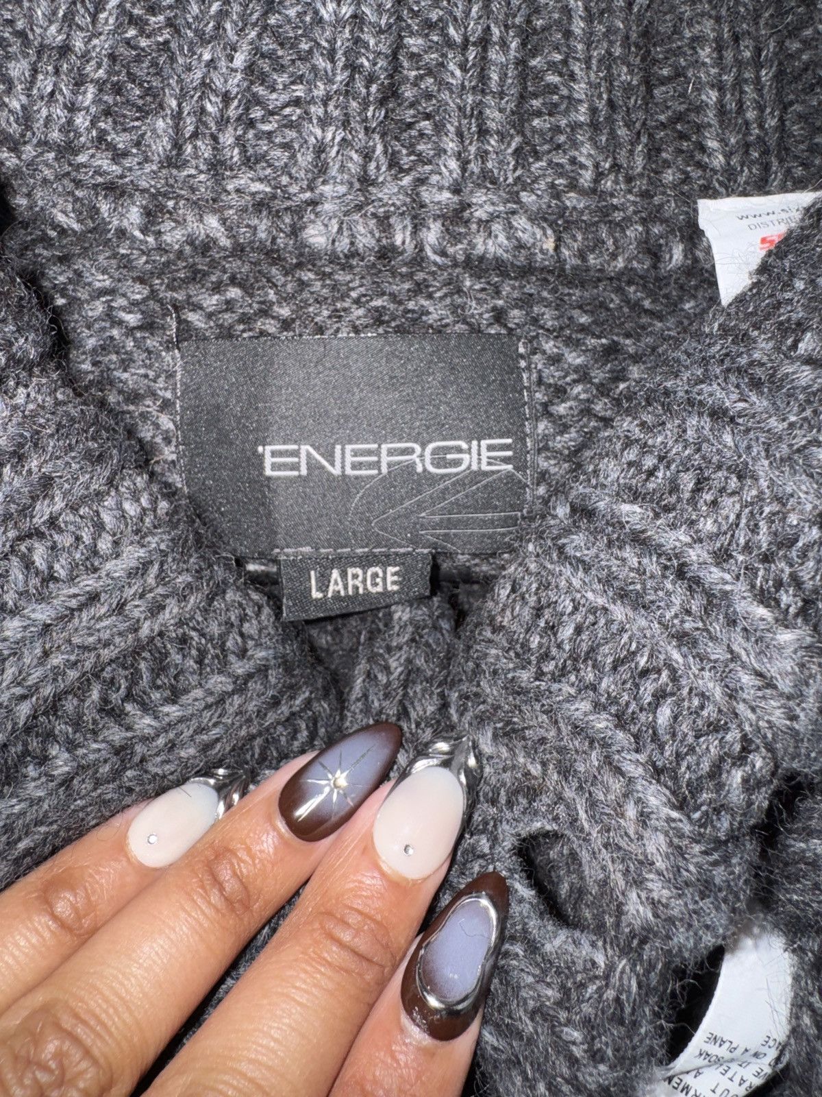 Energie Energie Chunky Cable Knit Sweater Jacket – Charcoal Gray (L) Size US L / EU 52-54 / 3 - 3 Thumbnail