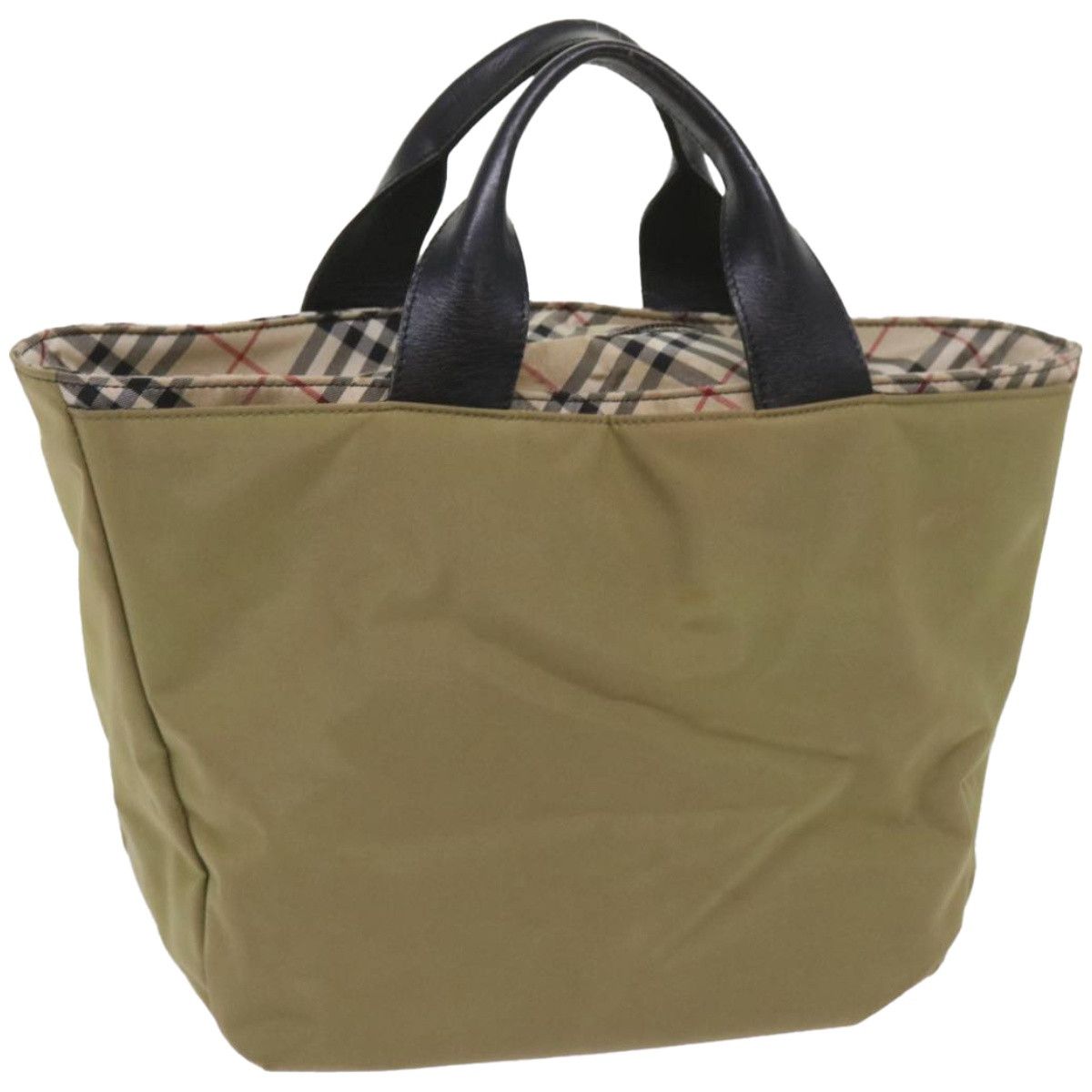 image of Burberry Nova Check Hand Bag Nylon Khaki Auth Bs12387, Women's