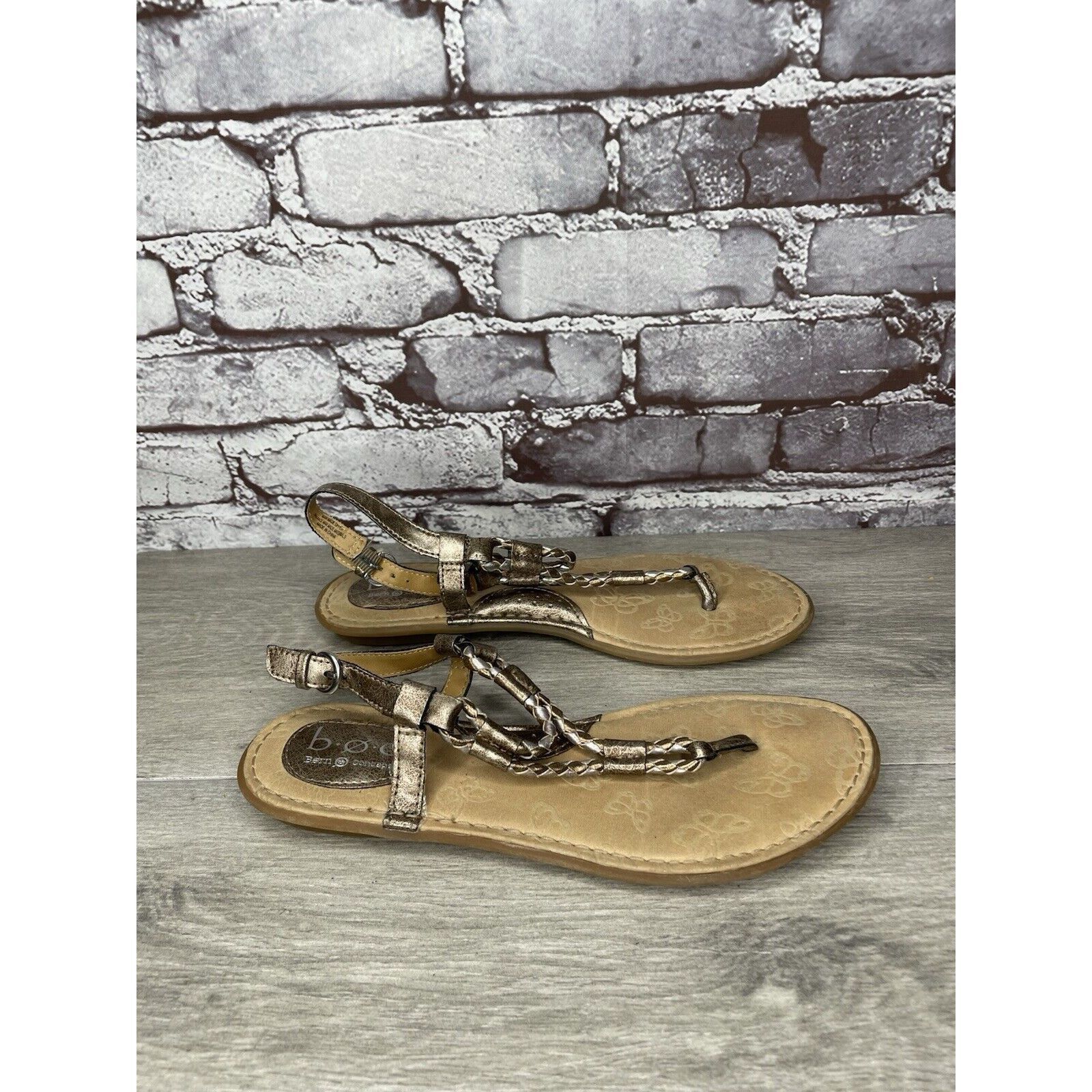 Born BOC Born Concept Bronze Metallic Leather Braided Thong Sanda Size US 8 / IT 38 - 11 Thumbnail
