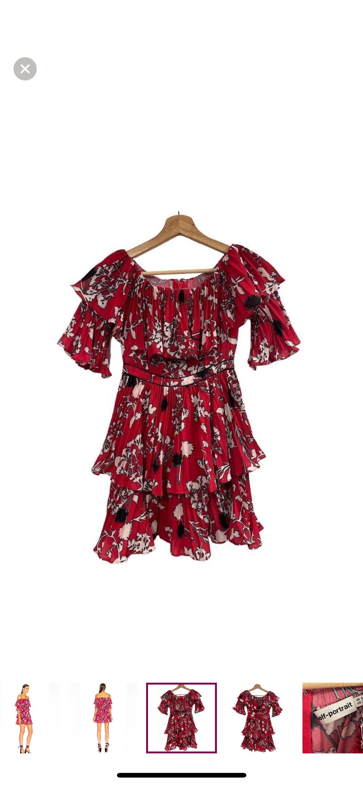 Self-Portrait Off shoulder pleated floral pattern mini dress Size XS / US 0-2 / IT 36-38 - 4 Thumbnail