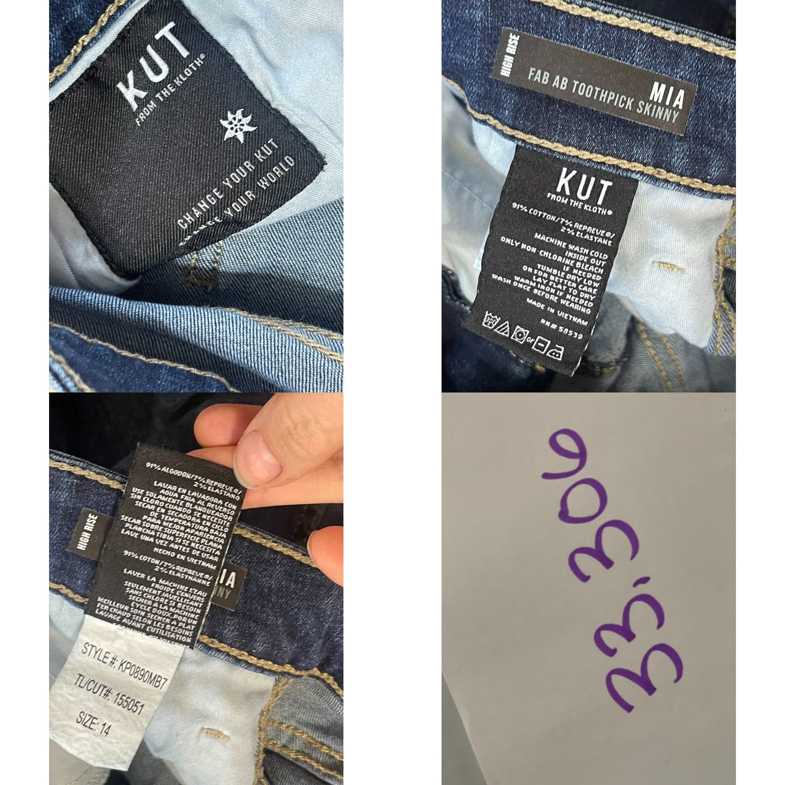 Vintage KUT from the Kloth Jeans, Women's Size 14, Blue, Denim, FAB AB TOOTHPICK SKINNY Jeans Size 36" / US 14 / IT 50 - 8 Thumbnail