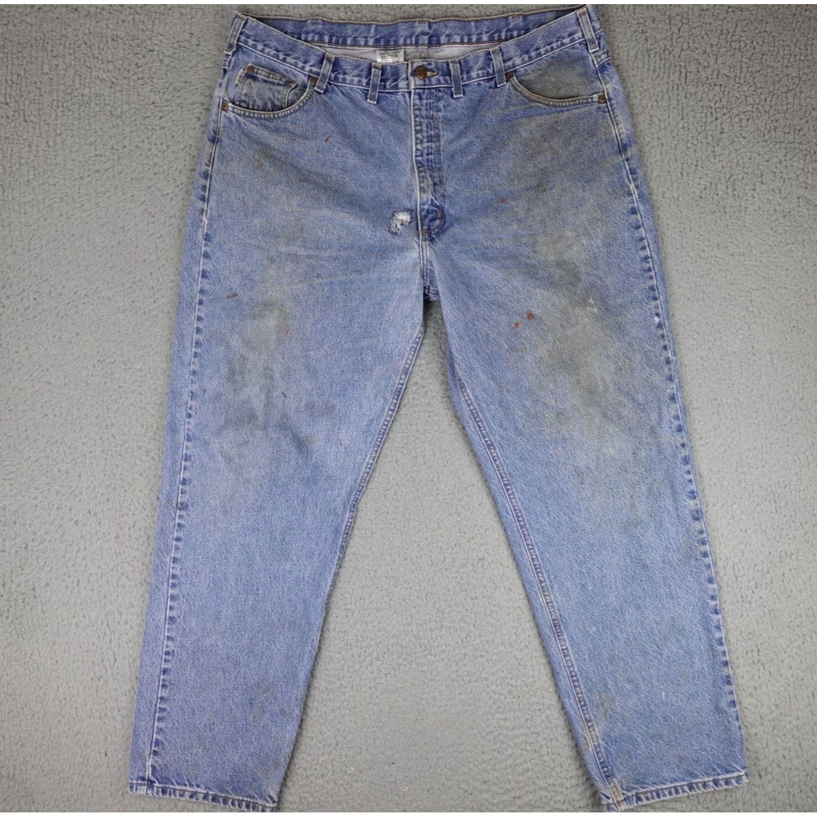 Carhartt Carhartt Jeans Regular Adult 44x32 Blue Denim Leather Patch 90s Logo Distressed Work B17 DST USA Mens Size US 44 / EU 60 - 2 Thumbnail
