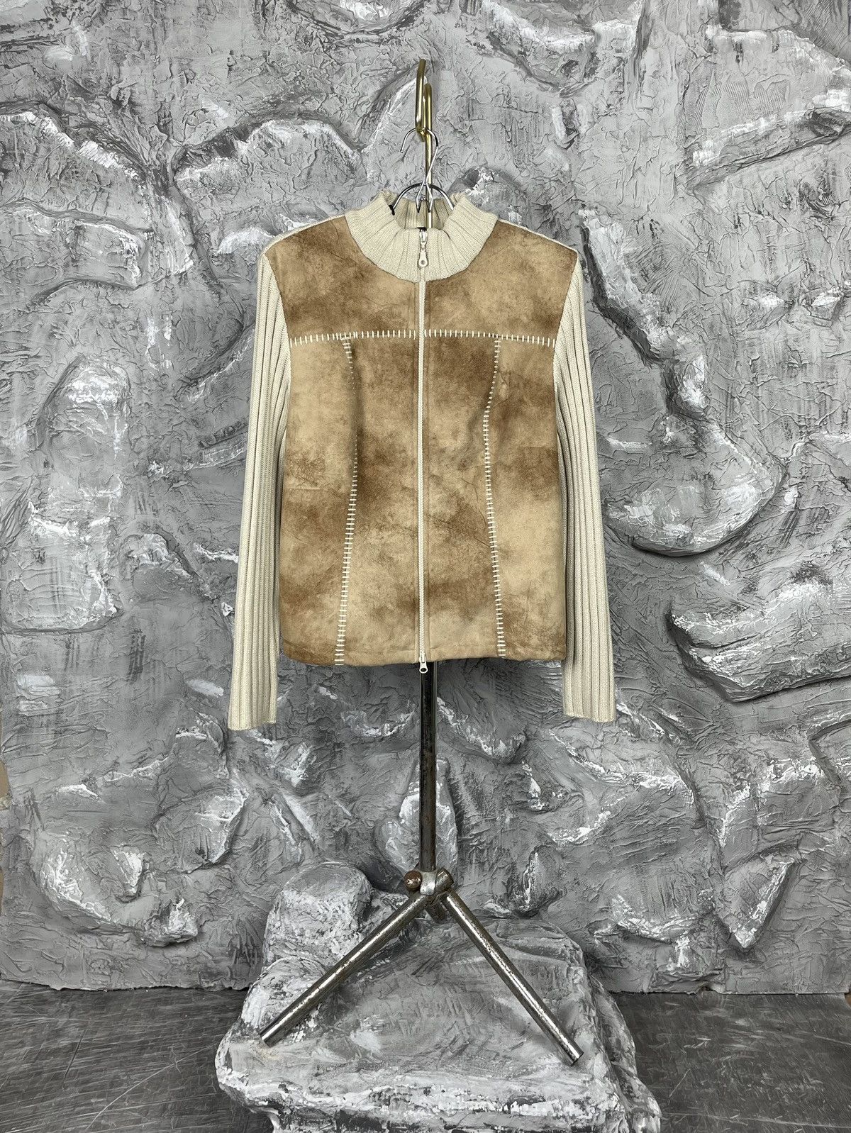 Y2K Japanese Style Zip Jacket Knit Sleeve High Neck