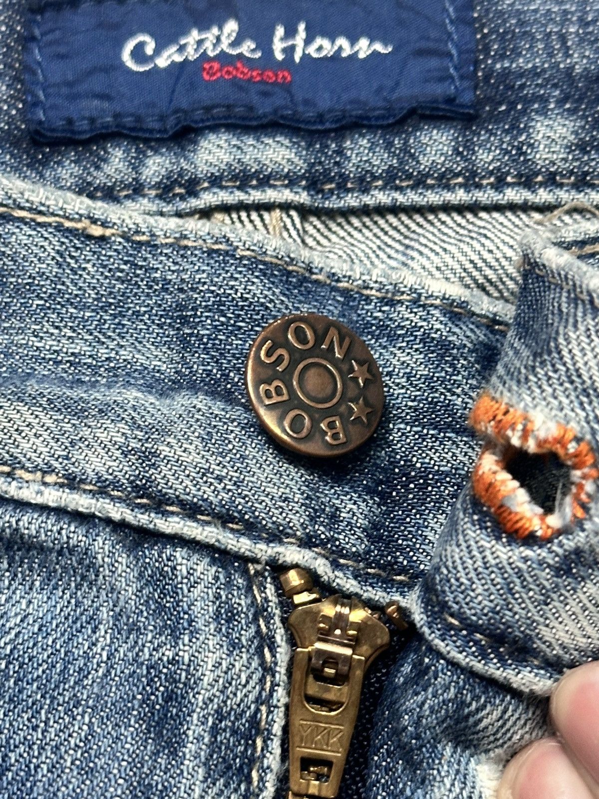 Vintage Cattle Horn Vintage Distressed Blue Denim Jeans Faded Wash Size US 33 - 11 Thumbnail