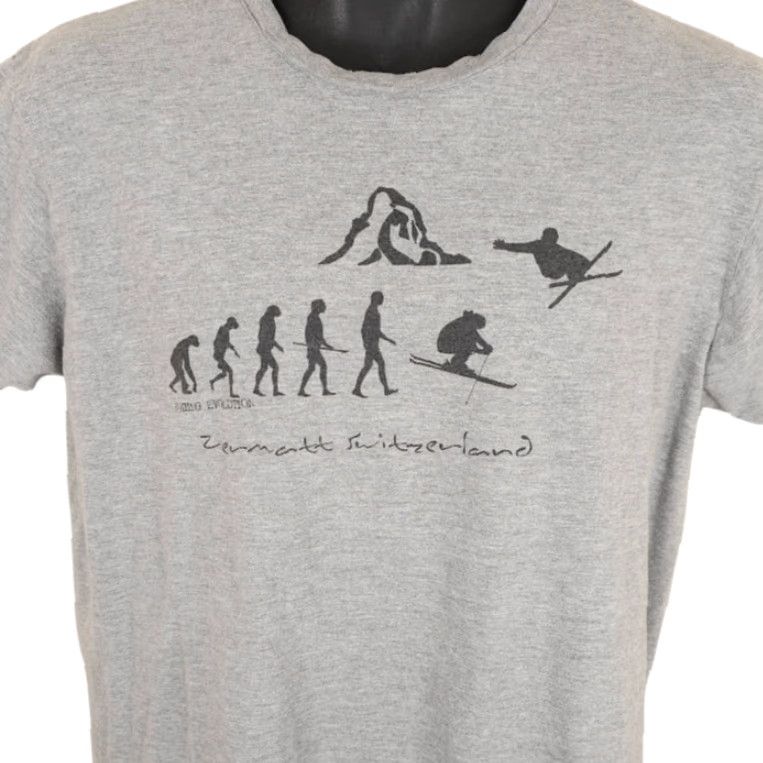 Vintage Ski Switzerland T Shirt Mens Size Large Gray Zermatt Skiing Evolution Travel Skiing Destination Tourists, Winter Sports Size US L / EU 52-54 / 3 - 2 Thumbnail
