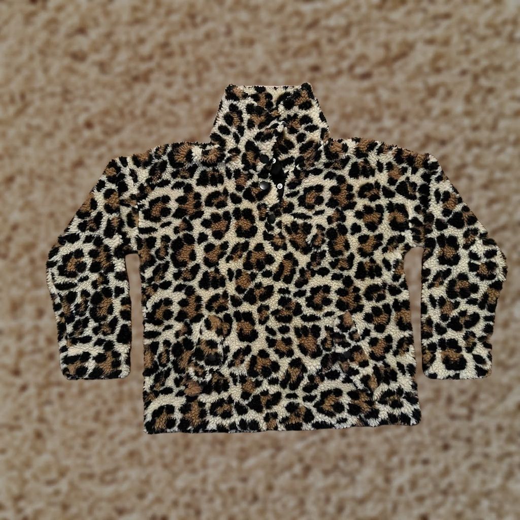 J.Crew VINTAGE J.CREW Leopard Cheetah Sherpa Pullover Jacket Fleece Women's Small S Size S / US 4 / IT 40 - 1 Thumbnail