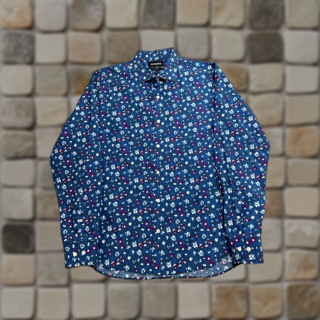 Bonobos Bonobos Shirt Mens Large Blue Cotton Floral Allover Print Slim Fit Button Up Size US L / EU 52-54 / 3 - 1 Thumbnail