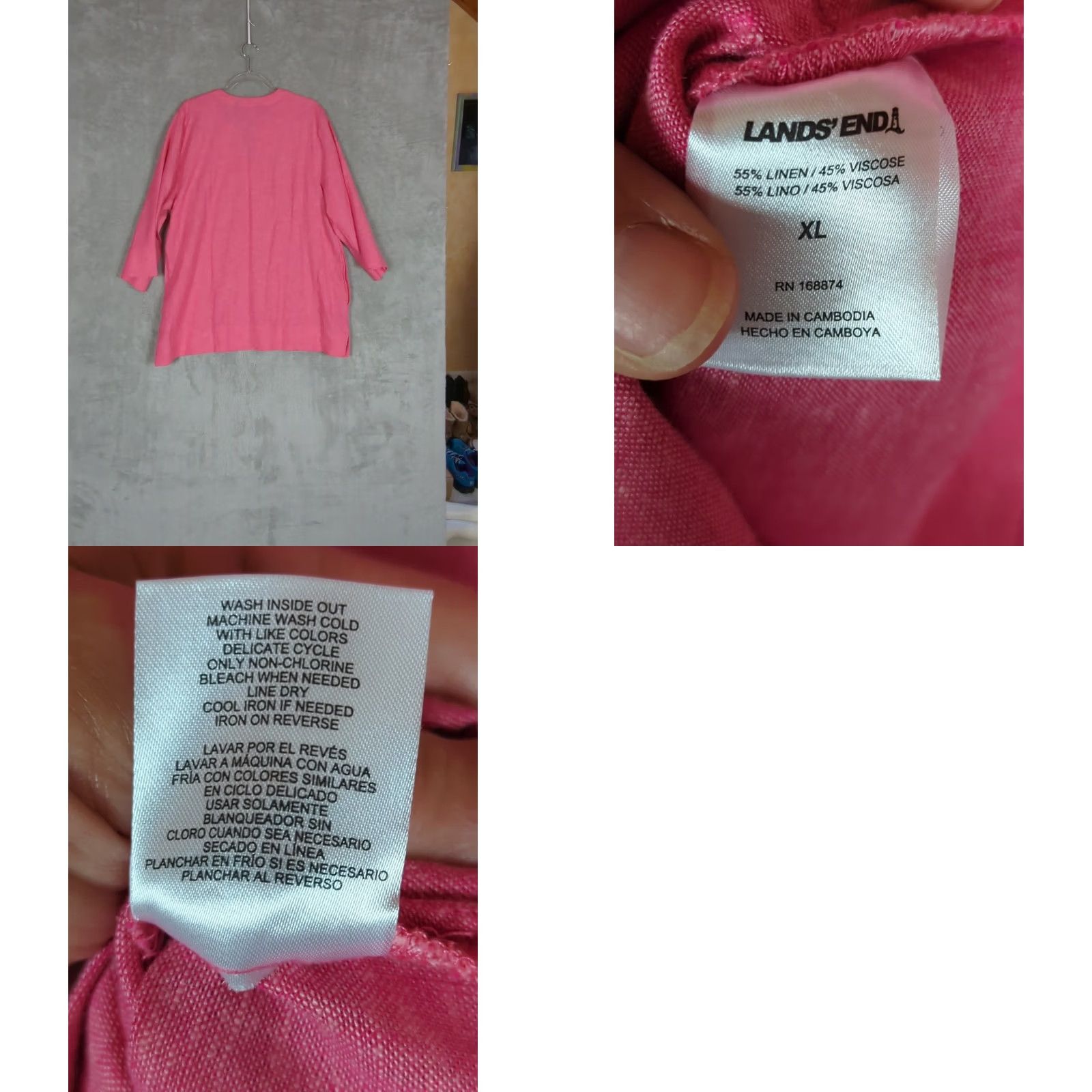 Lands' End Lands' End Pink Linen Blend Tunic Shirt Size XL 3/4 Sleeve lagenlook Casual Women Size XL / US 12-14 / IT 48-50 - 8 Thumbnail