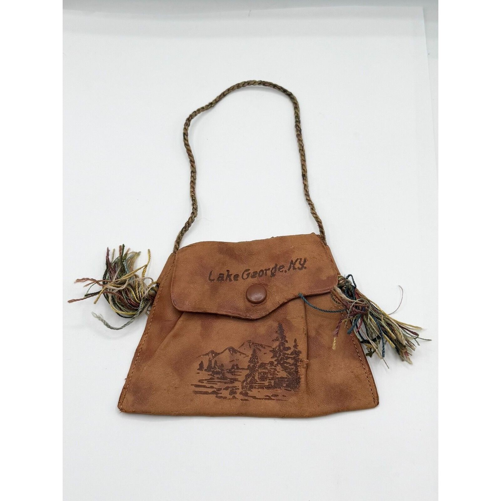 Vintage Antique Estate Cowhide Leather Lake George NY Souvenir Snap Size ONE SIZE - 3 Thumbnail