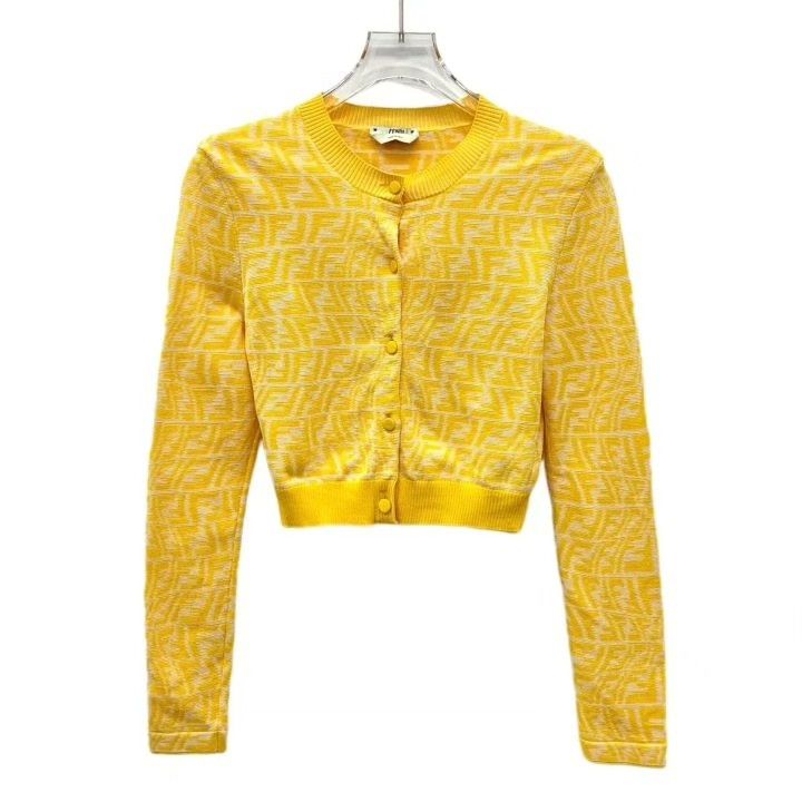 Fendi Fendi Yellow Logo Letter Jacquard Knit Cardigan Size XS / US 0-2 / IT 36-38 - 1 Thumbnail