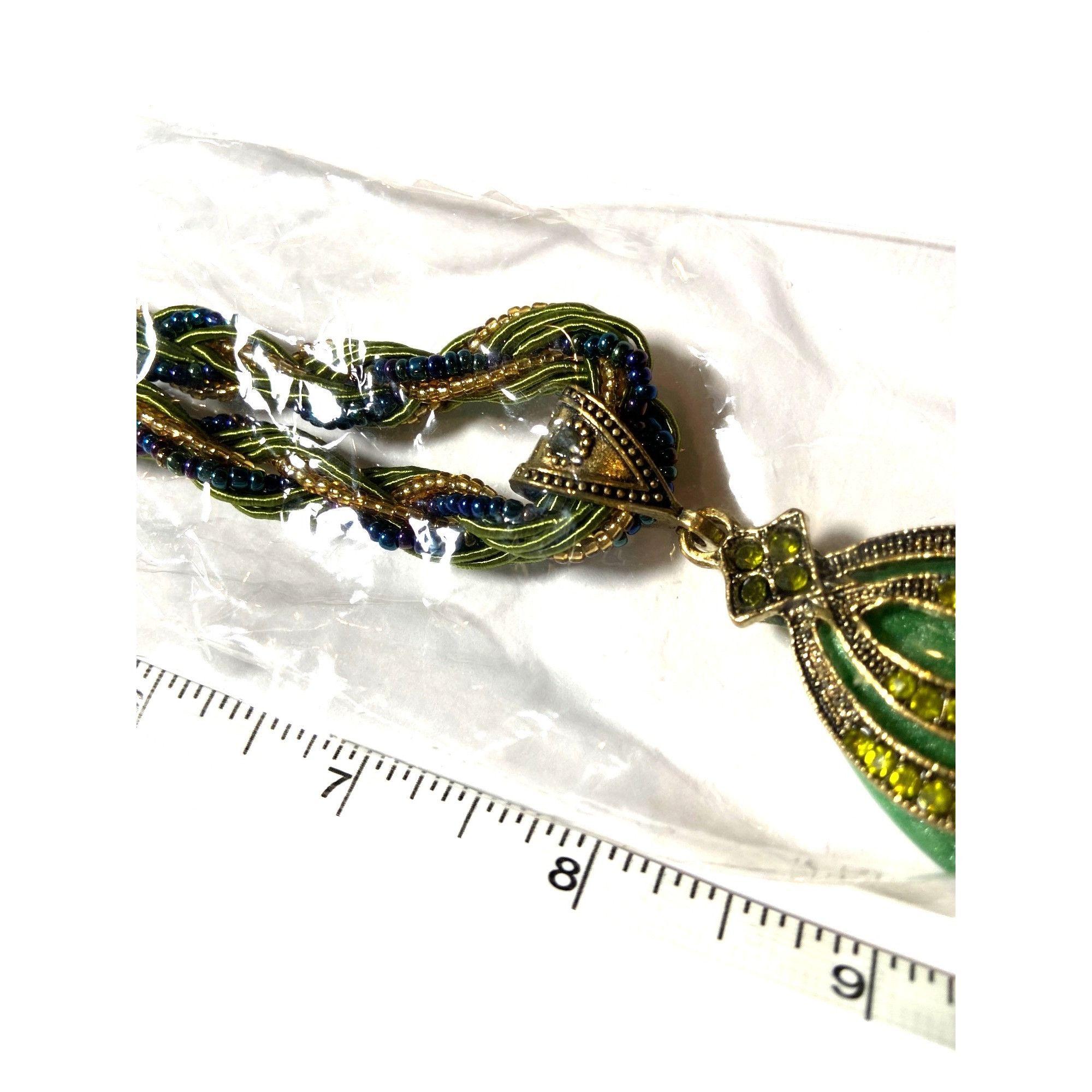 Other Bohemian Braid Necklace Green Resin Pendant 16" Blue & Gold Size ONE SIZE - 2 Thumbnail