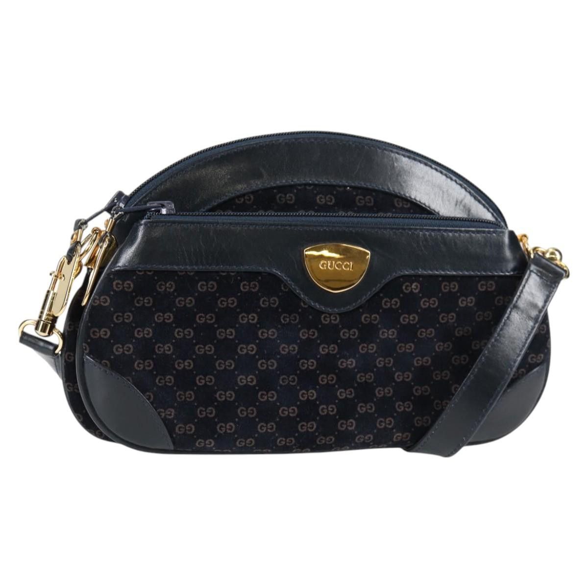 Gucci GUCCI Micro GG Canvas Shoulder Bag Suede Navy Gold 001 261 Size ONE SIZE - 1 Thumbnail
