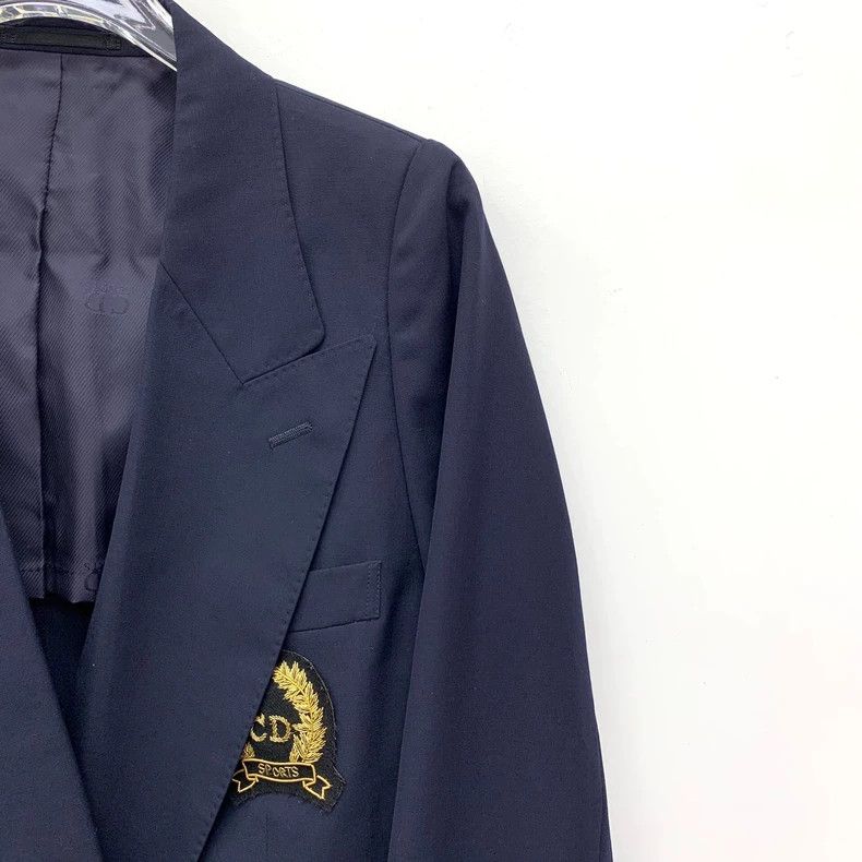 Dior Dior Dark blue logo embroidered wool lapel double-breasted Size L / US 10 / IT 46 - 3 Thumbnail