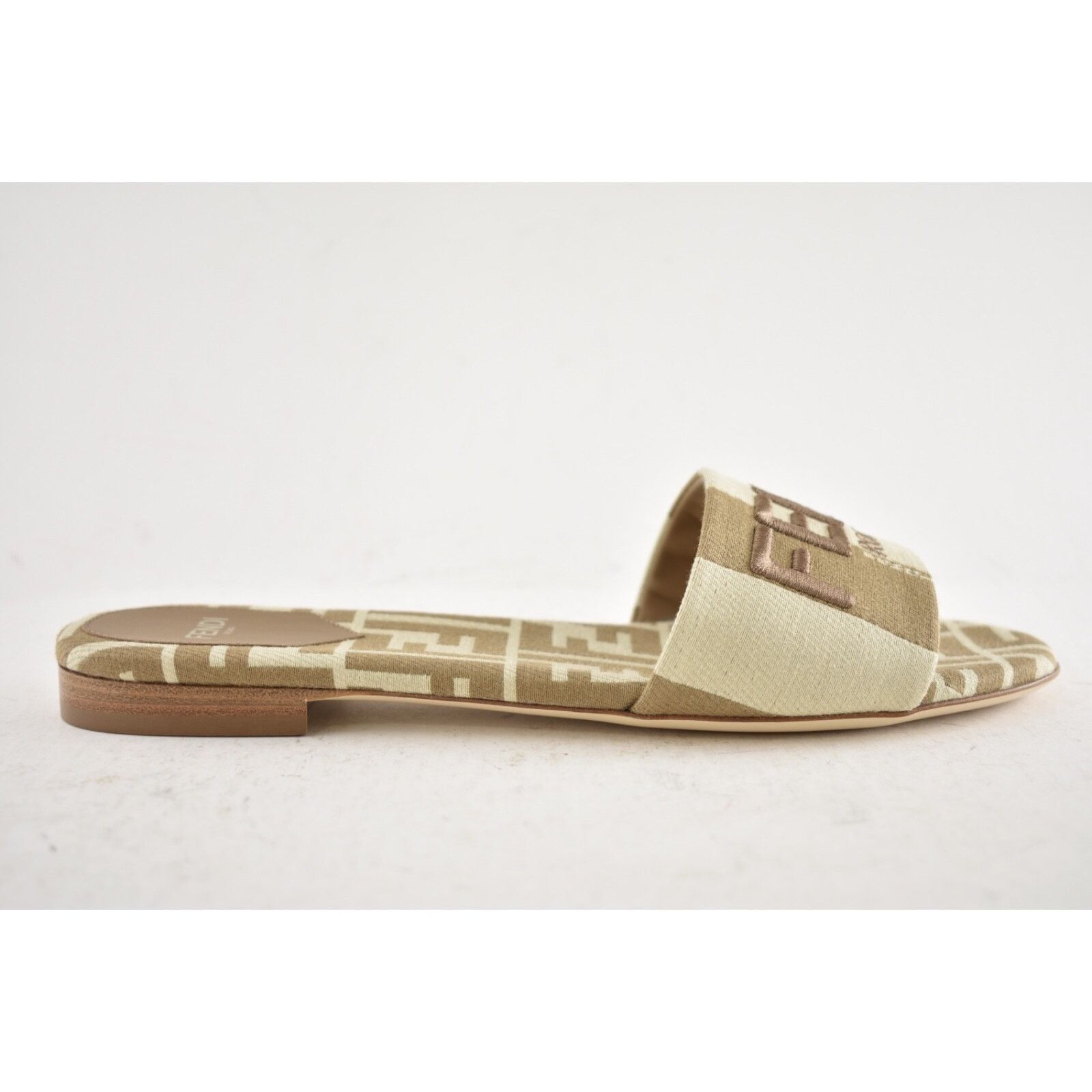 Fendi Fendi Beige Sand Striped FF Monogram Logo Mule Slide Flat Size US 8 / IT 38 - 2 Thumbnail