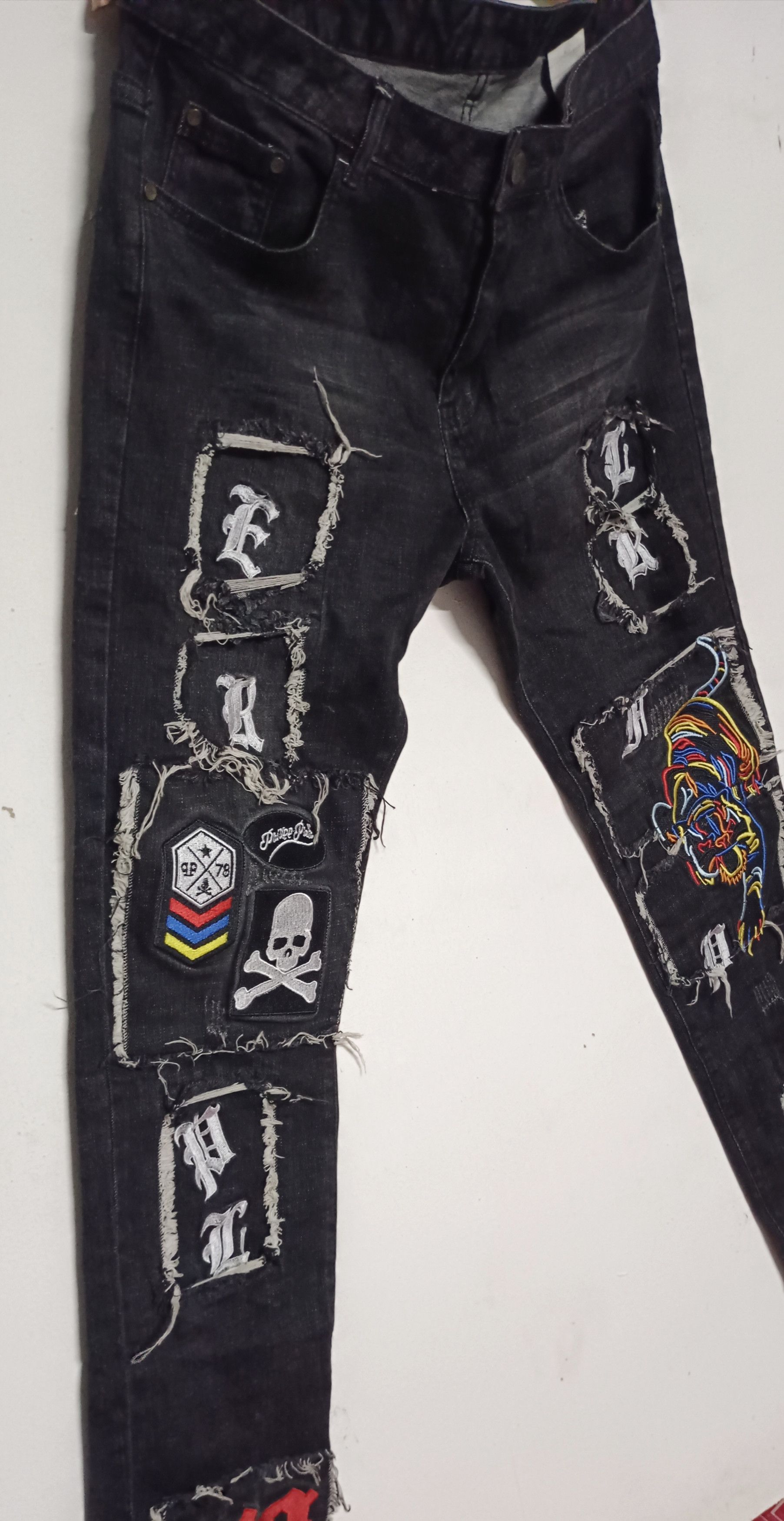 If Six Was Nine Denim jeans putch work skull punk design Size US 36 / EU 52 - 4 Thumbnail