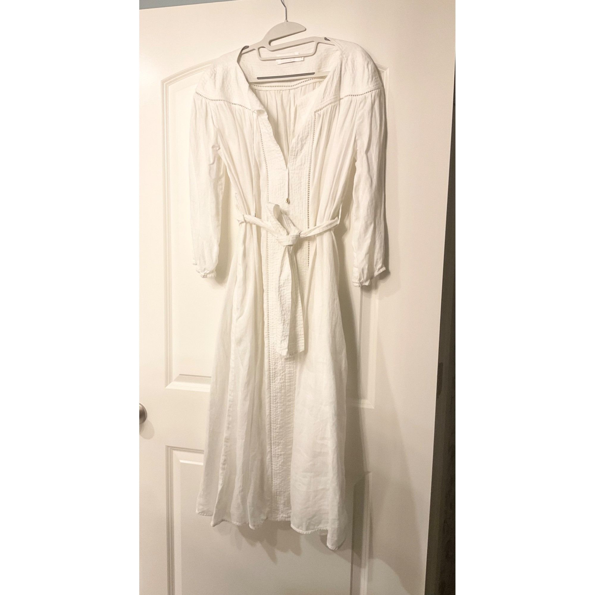 chinese dress ladies Zimmermann Mini Dress Corsage Linear Ivory Linen Size 2 Long Sleeve V-   Celebrity Owned