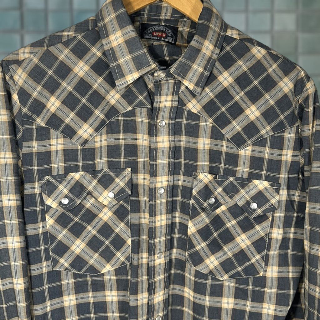 Levi's Levi’s Men’s Pearl Snap Western Plaid Shirt Long Sleeve Button-Down Gray Multicolor L Size US L / EU 52-54 / 3 - 1 Thumbnail