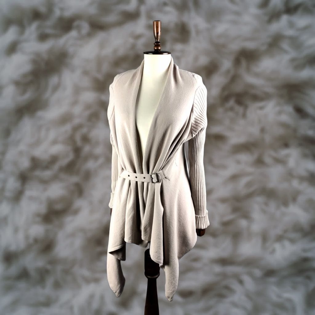 Sarah Pacini Sarah Pacini Women's Cardigan Sweater Beige Wool Blend V-Neck Belted Asymmetric Hem Long Sleeve L Size L / US 10 / IT 46 - 1 Thumbnail