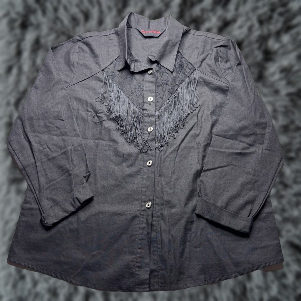 Vintage VINTAGE Western Attitude Fringe Button-Up Blouse Women L Black Cowgirl Attitude Western Size L / US 10 / IT 46 - 1 Thumbnail