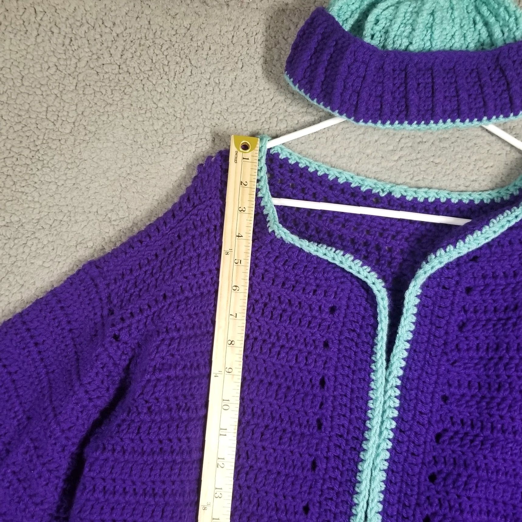 Vintage Vintage Handmade Crochet Duster Cardigan Robe Hat Woman 2XL Purple Teal 90s Bohemian Gothic Retro Hipster Rock Punk Shirt? Size XXL / US 16-18 / IT 52-54 - 5 Thumbnail