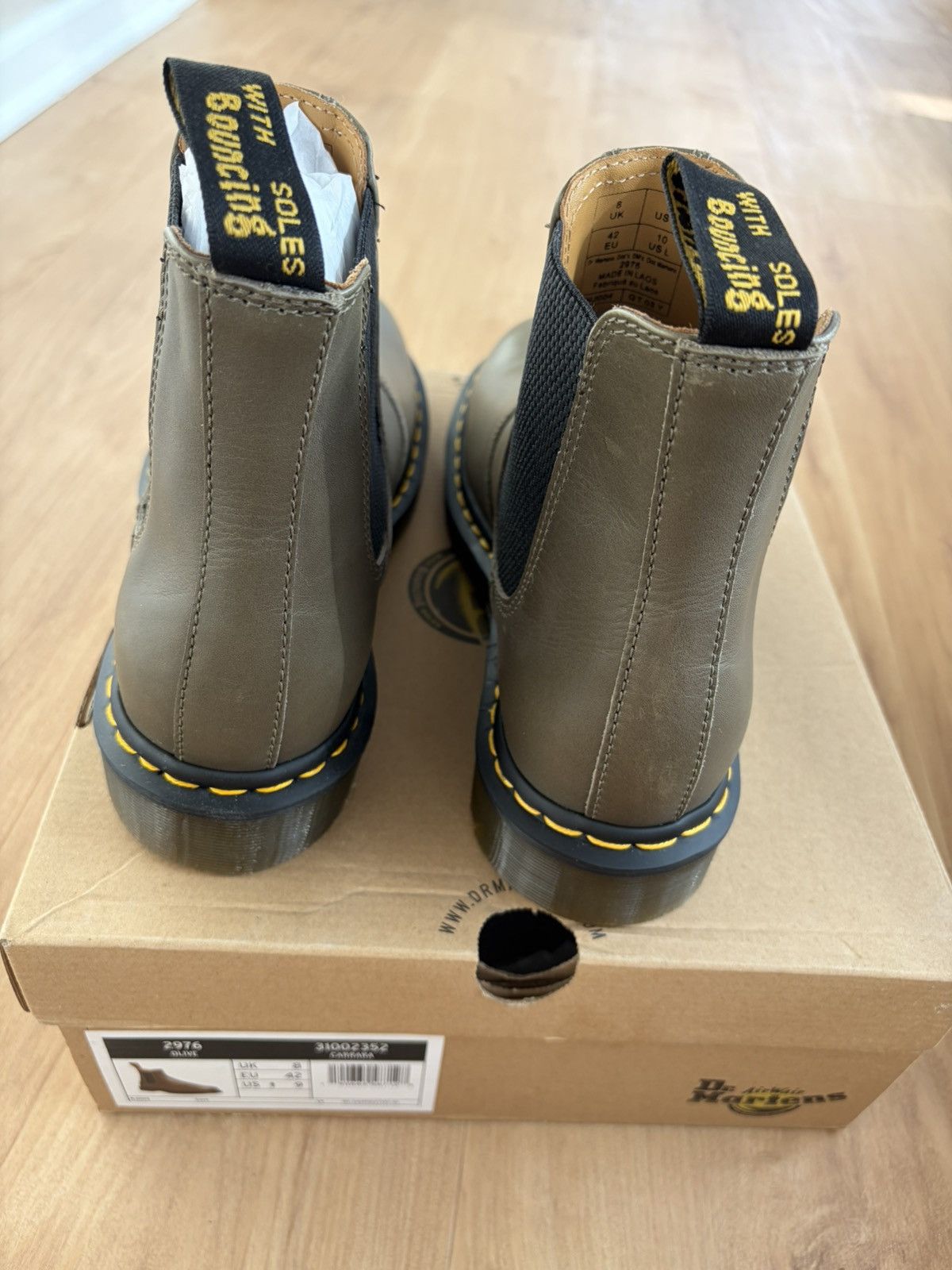 Dr. Martens Brand New in Box $180 olive leather boots Size US 9 / EU 42 - 3 Thumbnail